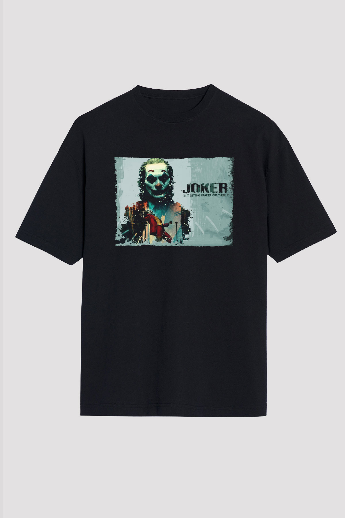 Unisex Joker Baskılı Siyah Oversize Tshirt