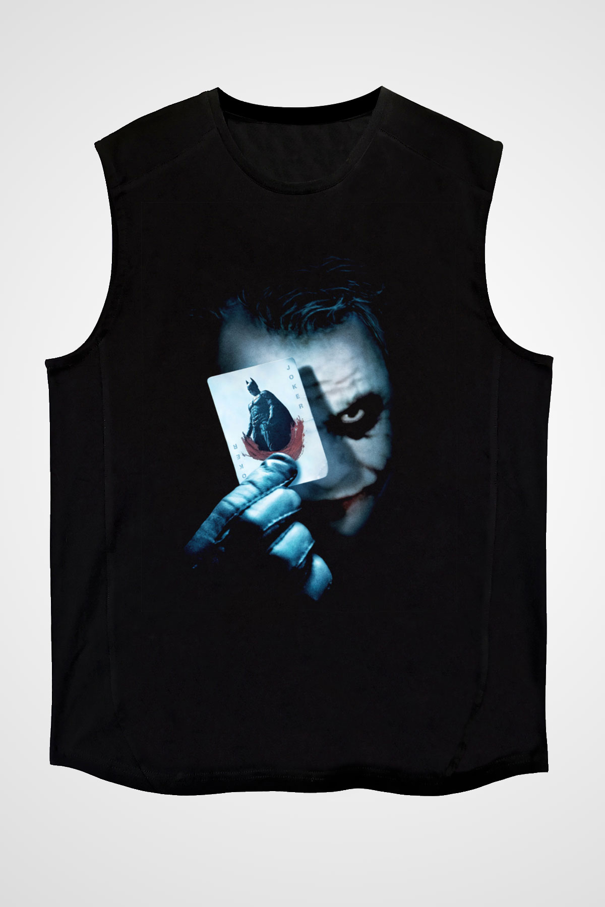 Unisex Joker Baskılı Siyah Unisex Kolsuz T-shirt
