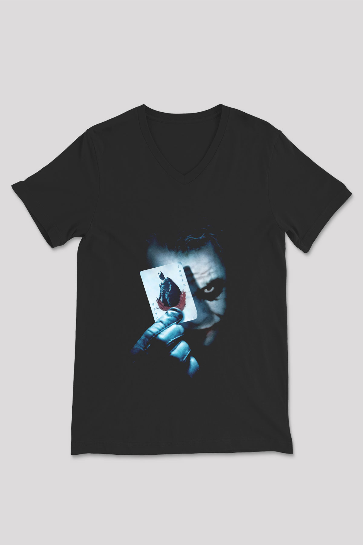Unisex Joker Baskılı Siyah Unisex V Yaka T-shirt