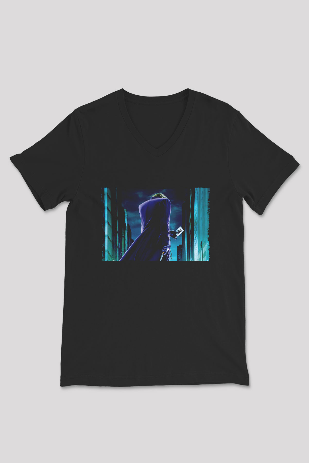Unisex Joker Baskılı Siyah Unisex V Yaka Tişört