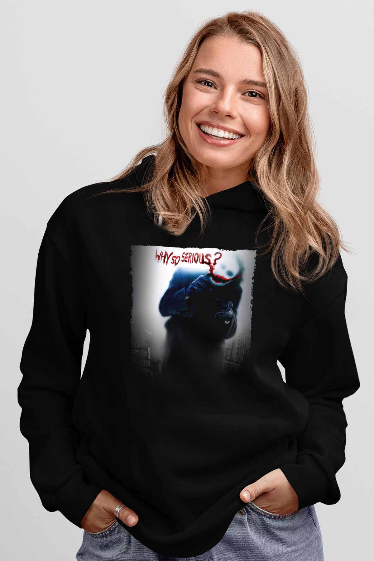 Unisex Joker Siyah Unisex Kapüşonlu Sweatshirt