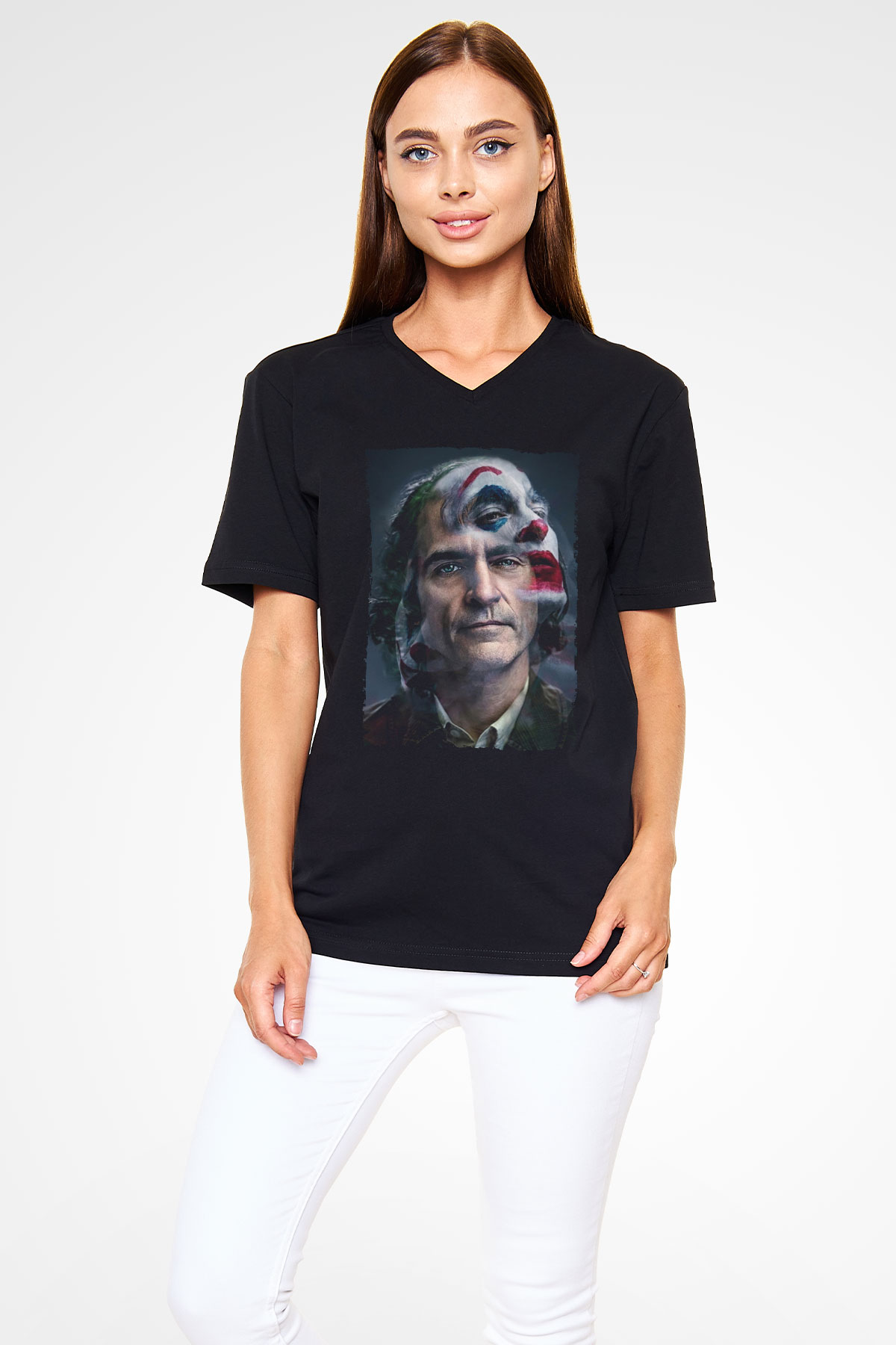 Unisex Joker Siyah V Yaka Tshirt