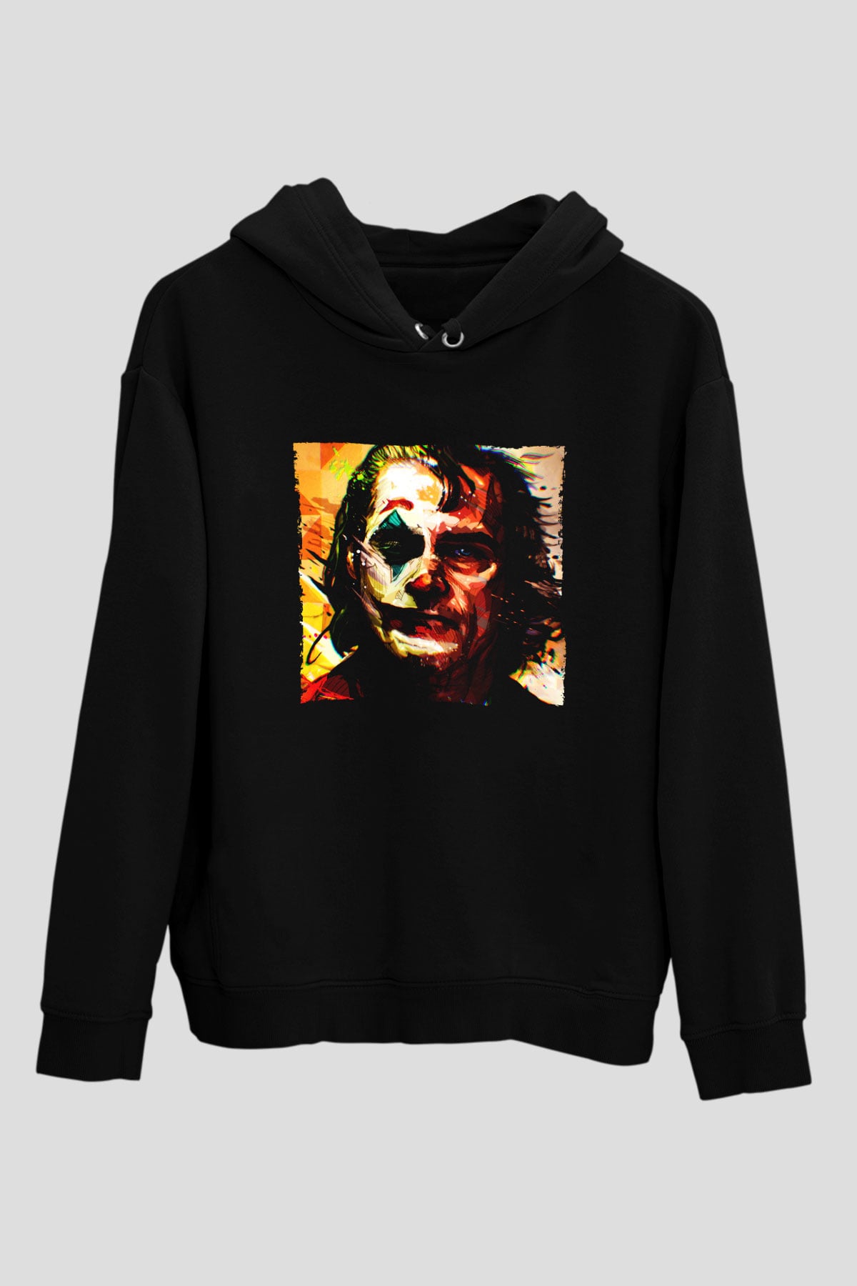 Unisex Joker Temalı Baskılı Siyah Kapüşonlu Sweatshirt