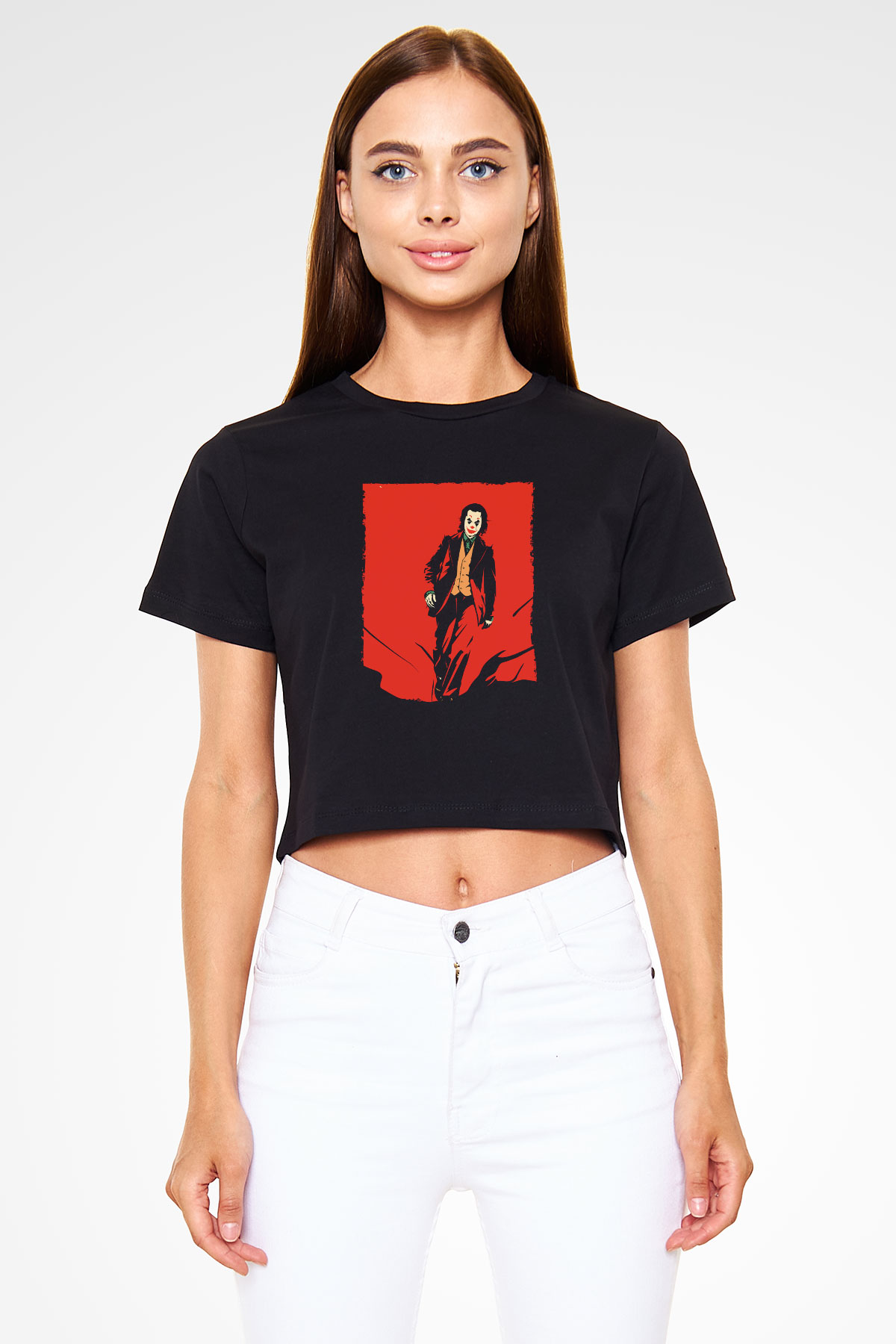 Unisex Joker Temalı Siyah Unisex Crop Top Tshirt