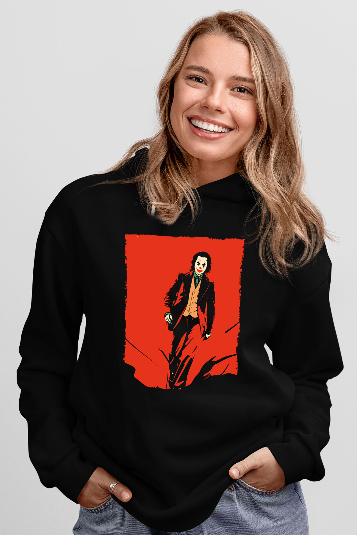 Unisex Joker Temalı Siyah Unisex Kapüşonlu Sweatshirt
