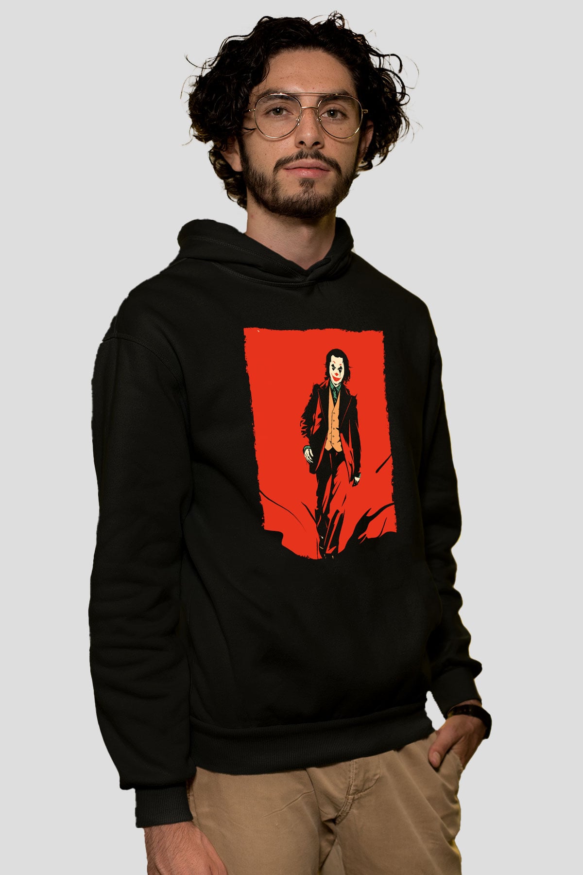 Unisex Joker Temalı Siyah Unisex Kapüşonlu Sweatshirt