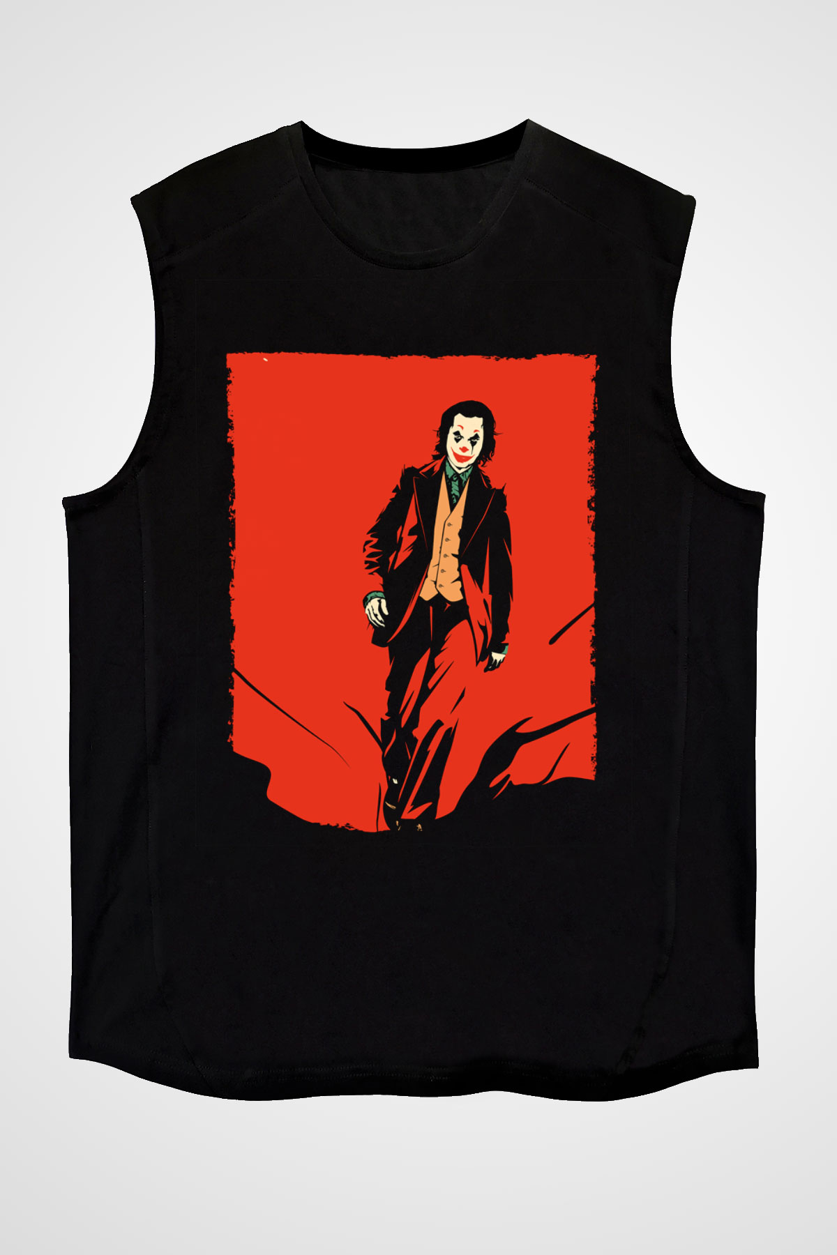 Unisex Joker Temalı Siyah Unisex Kolsuz Tshirt