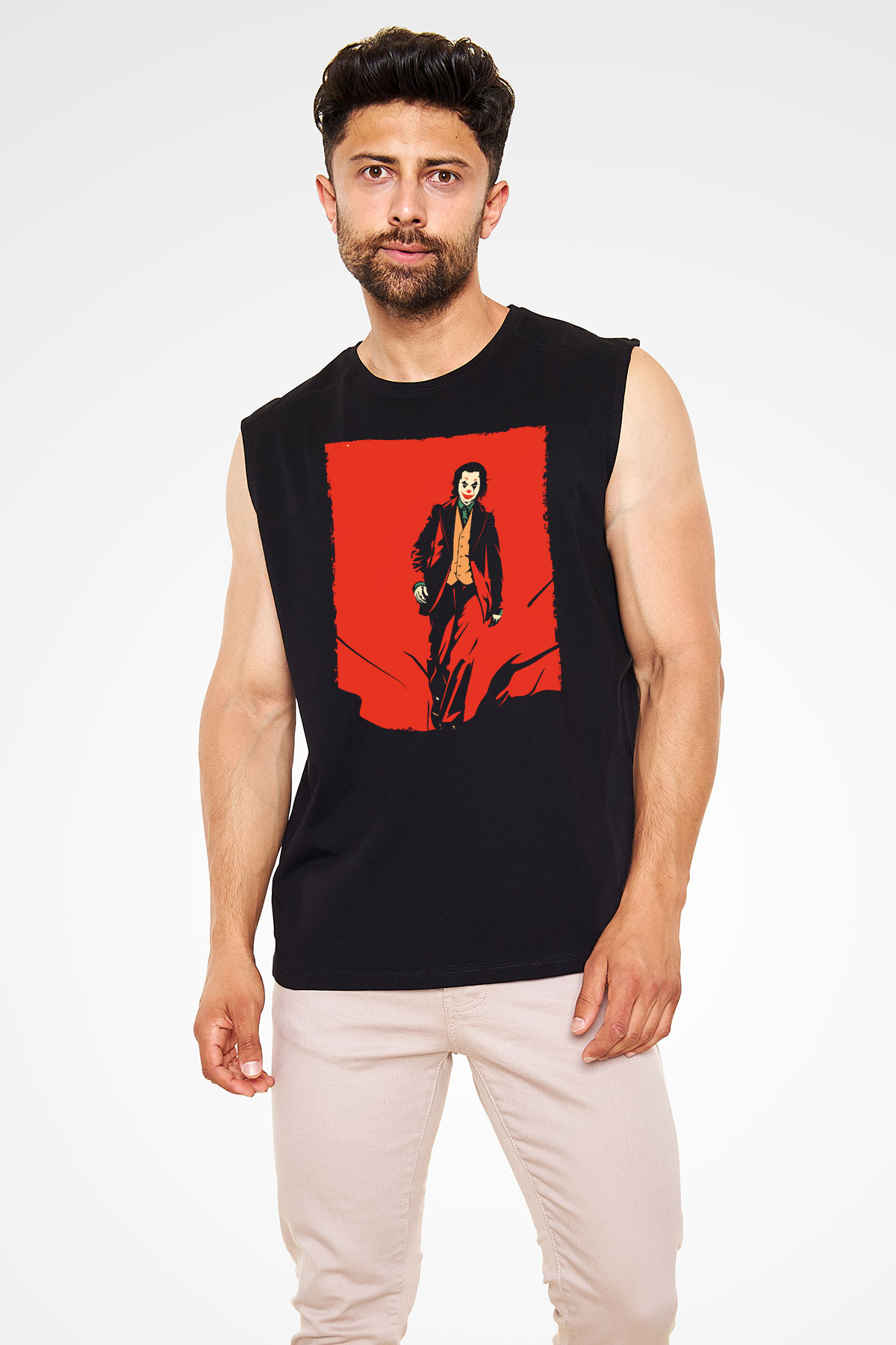 Unisex Joker Temalı Siyah Unisex Kolsuz Tshirt