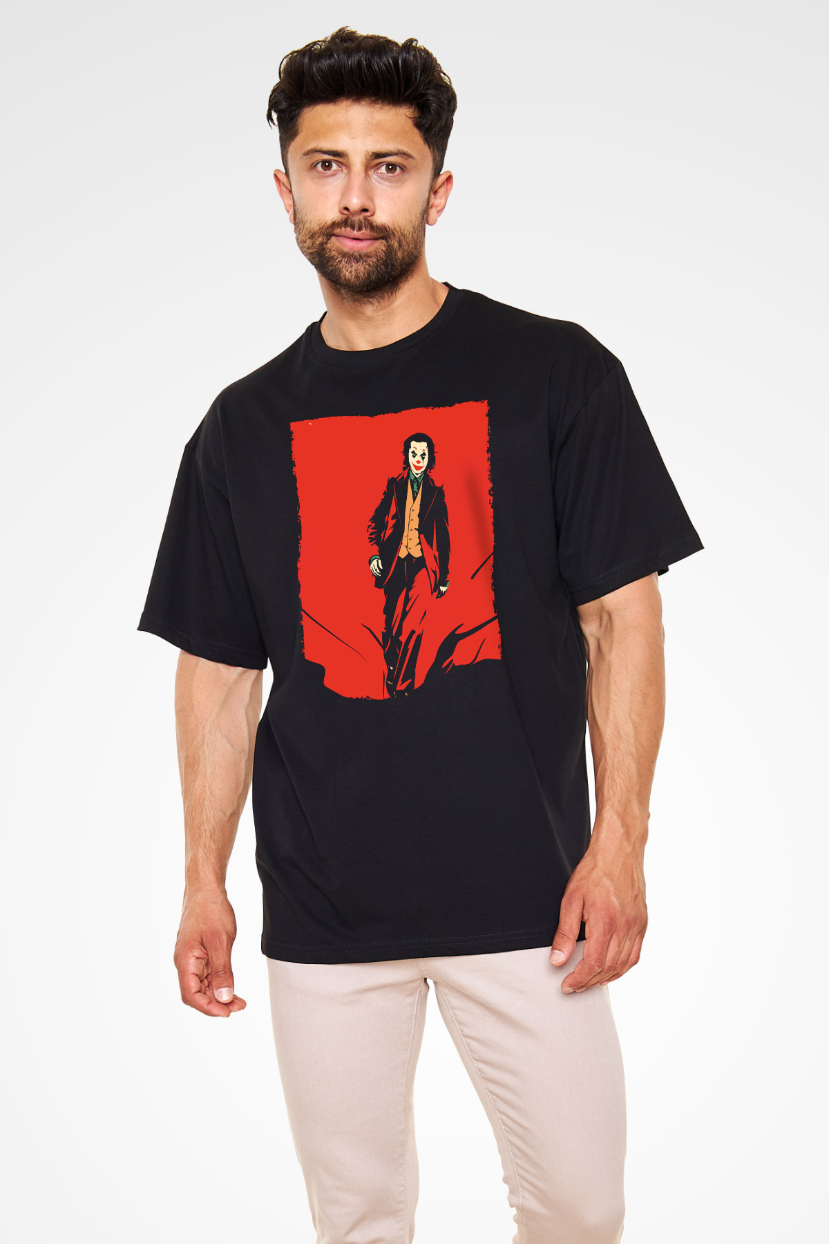 Unisex Joker Temalı Siyah Unisex Oversize Tshirt