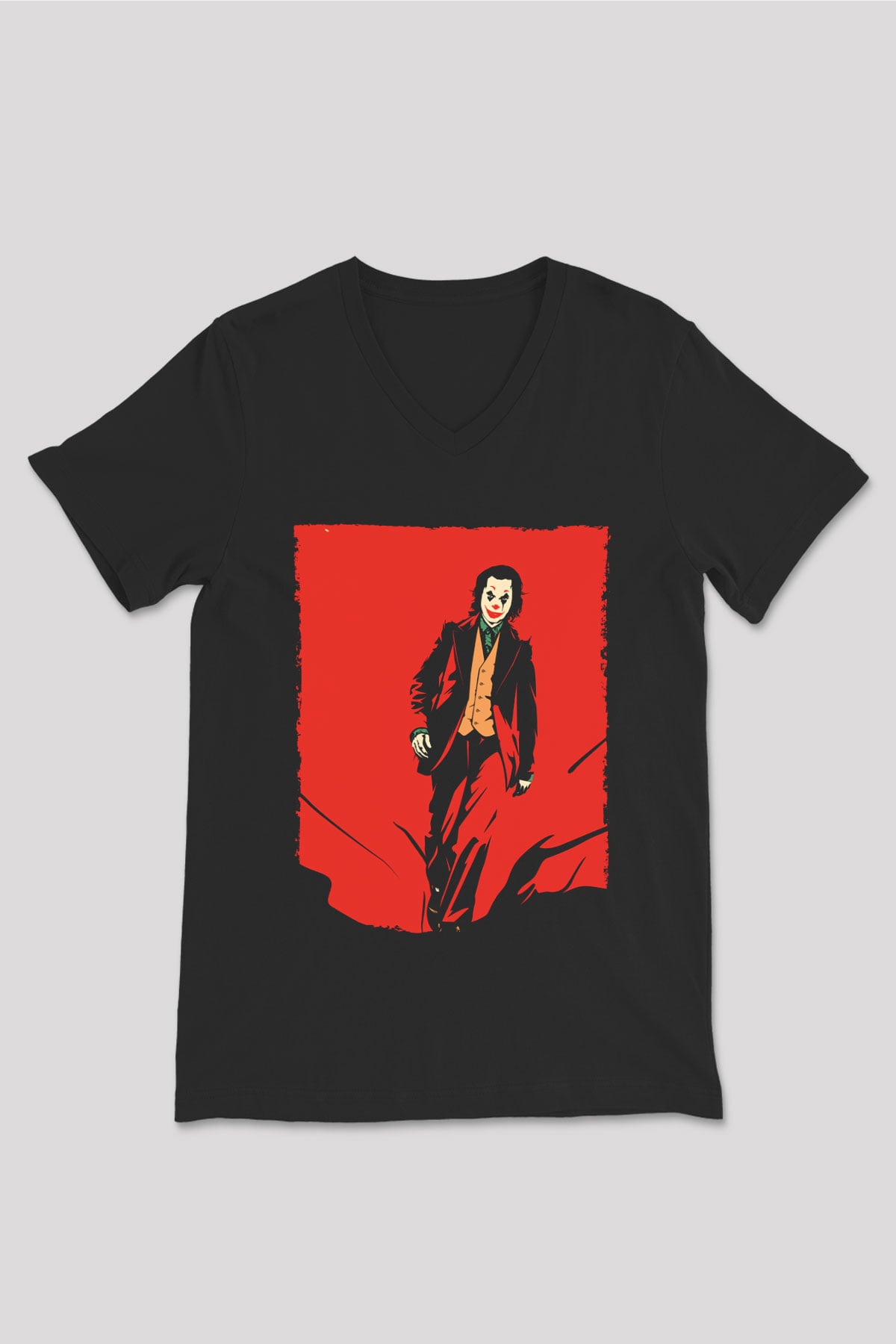 Unisex Joker Temalı Siyah Unisex V Yaka Tshirt