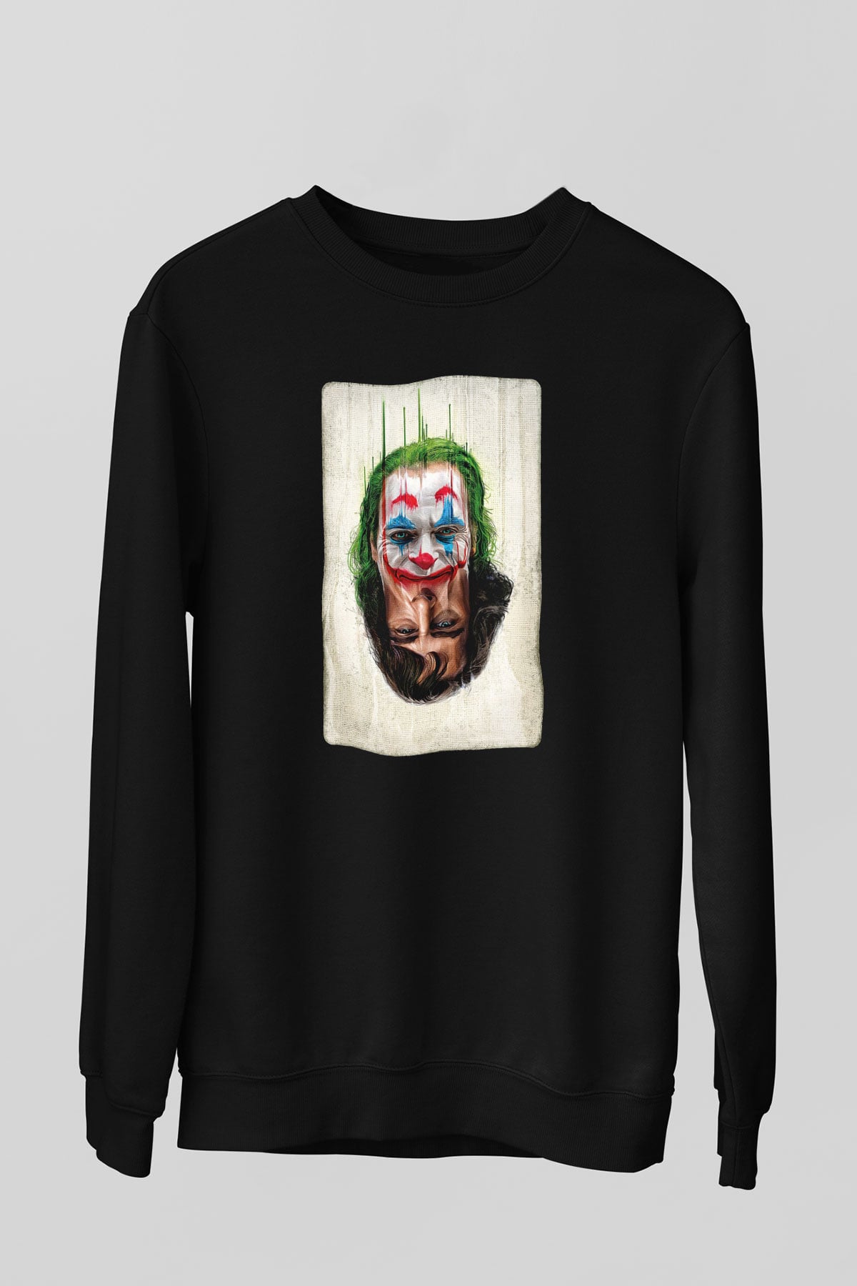 Unisex Joker Unisex Baskılı Siyah Sweatshirt