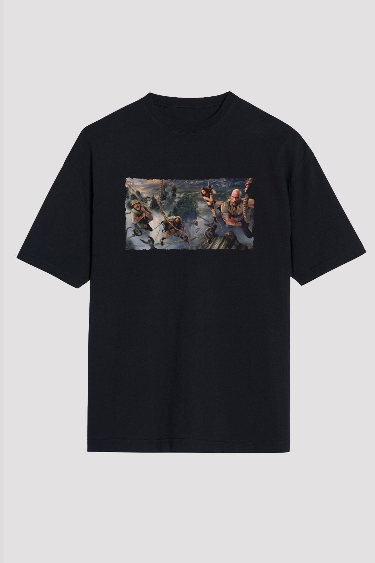 Unisex Jumanji Yeni Seviye (Jumanji The Next Level) Baskılı Siyah Oversize Tshirt