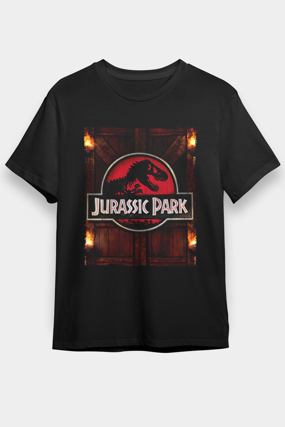 Unisex Jurassic Park Baskılı Siyah T-Shirt