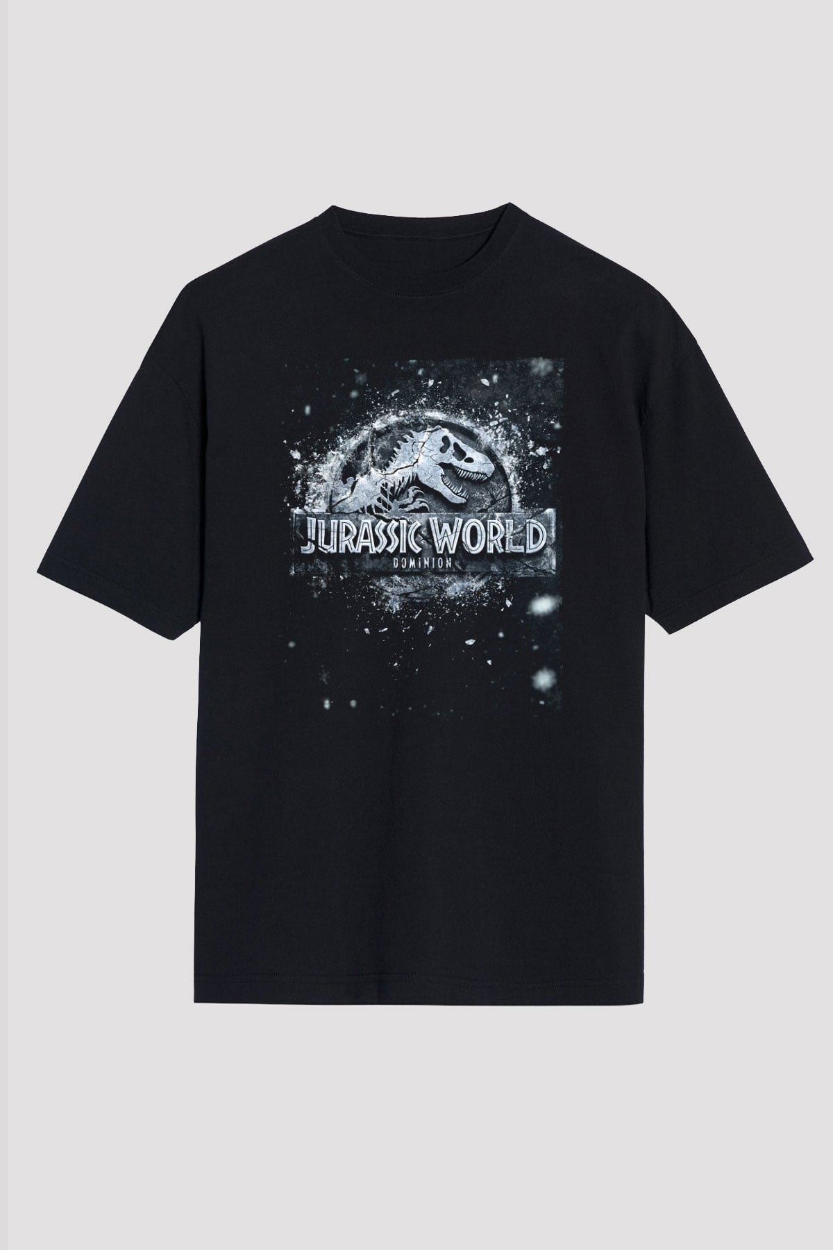 Unisex Jurassic World Hâkimiyet (Jurassic World Dominion) Baskılı Siyah Oversize Tişört