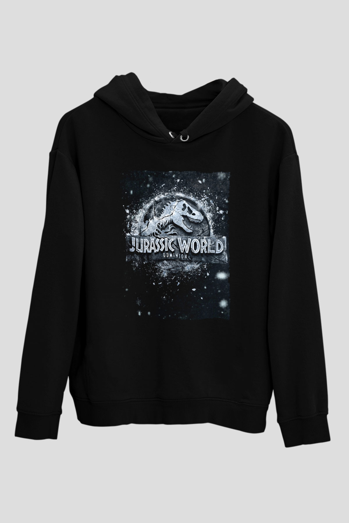Unisex Jurassic World Hâkimiyet (Jurassic World Dominion) Baskılı Siyah Kapüşonlu Sweatshirt