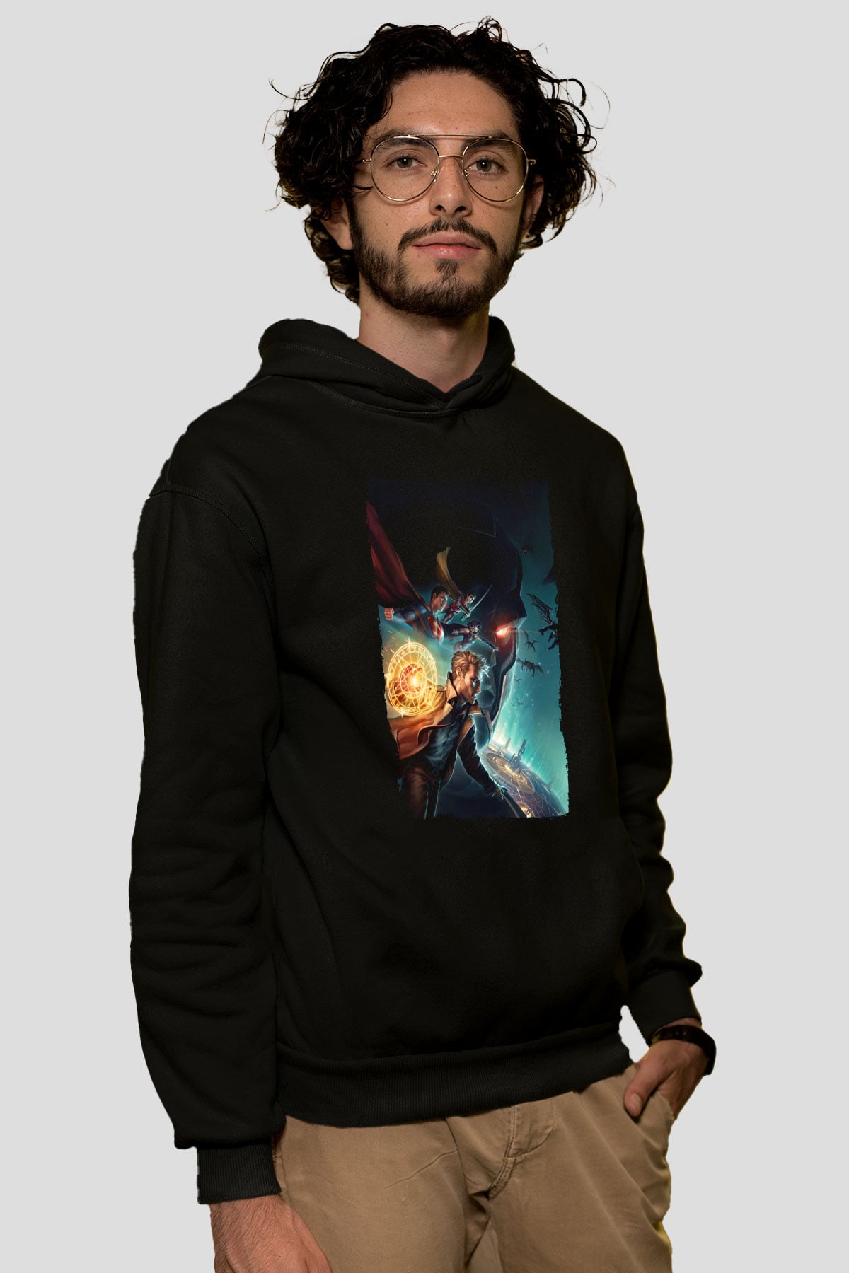 Unisex Justice League Dark Apokolips War Baskılı Siyah Kapüşonlu Sweatshirt