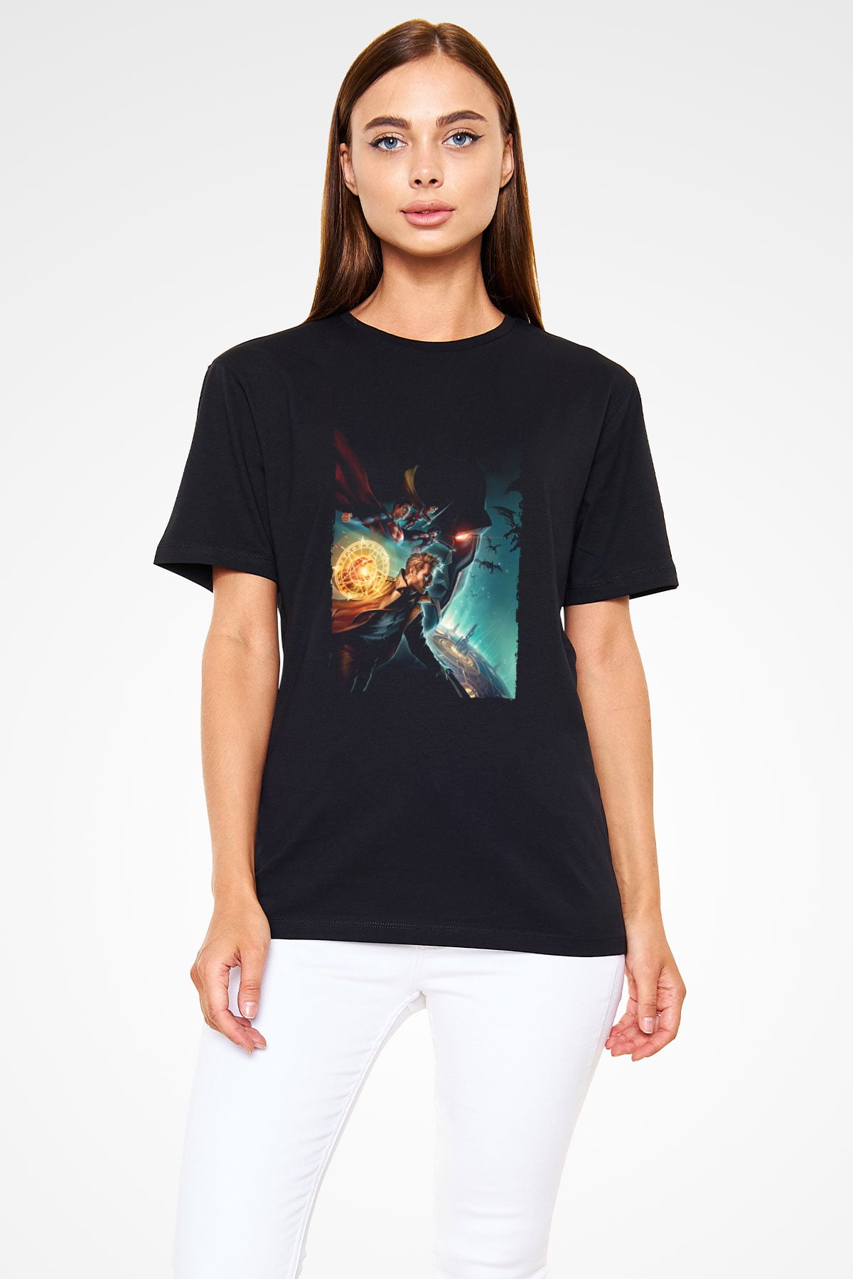 Unisex Justice League Dark Apokolips War Baskılı Siyah Tişört