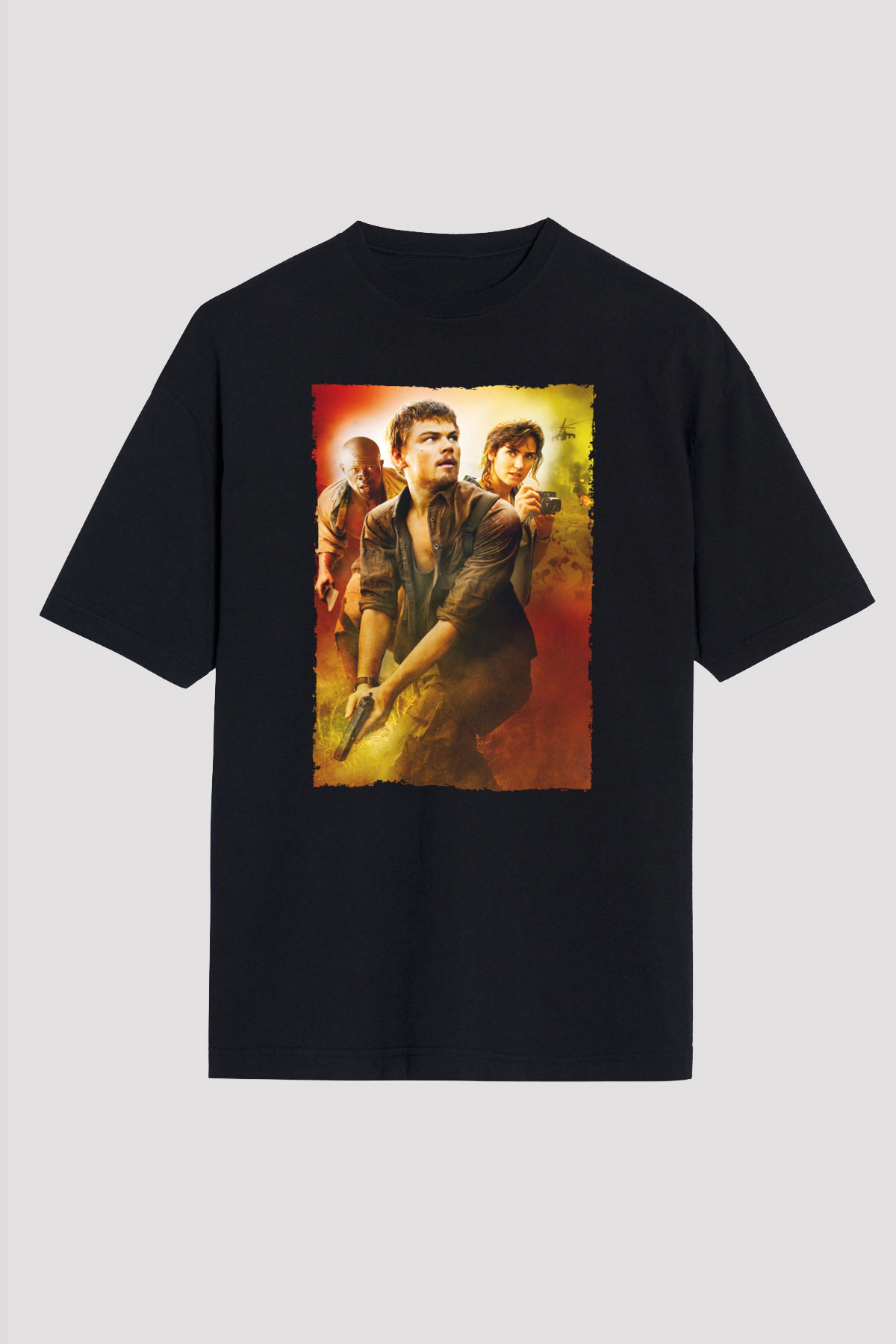Unisex Kanlı Elmas (Blood Diamond) Baskılı Siyah Oversize Tişört