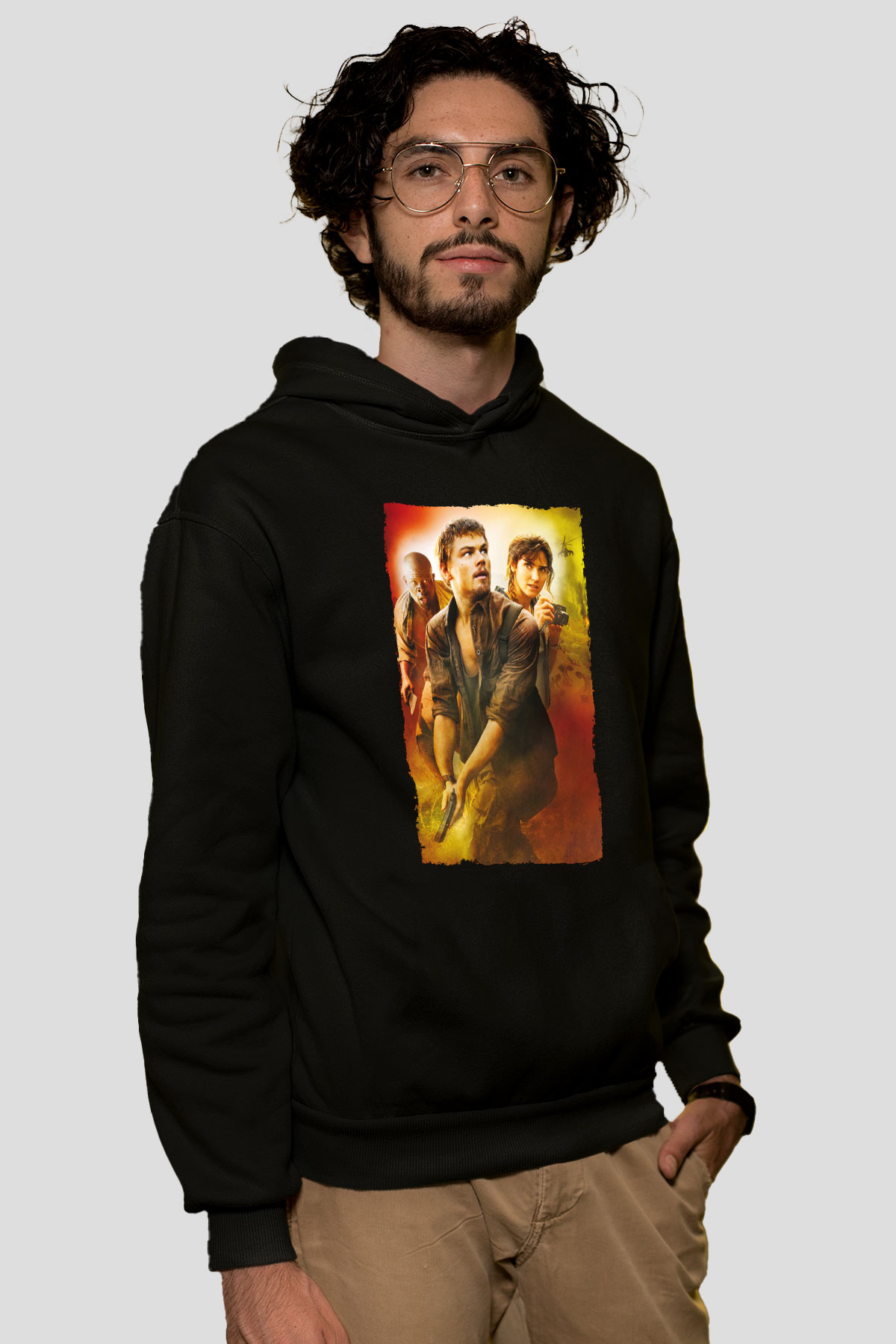 Unisex Kanlı Elmas (Blood Diamond) Baskılı Siyah Kapüşonlu Sweatshirt