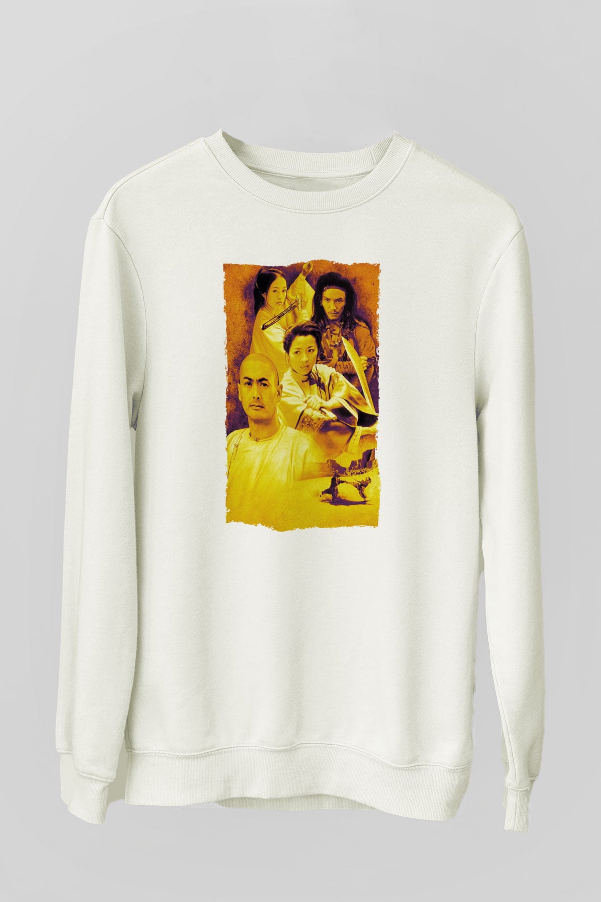 Unisex Kaplan ve Ejderha - Crouching Tiger, Hidden Dragon Baskılı Beyaz Sweatshirt