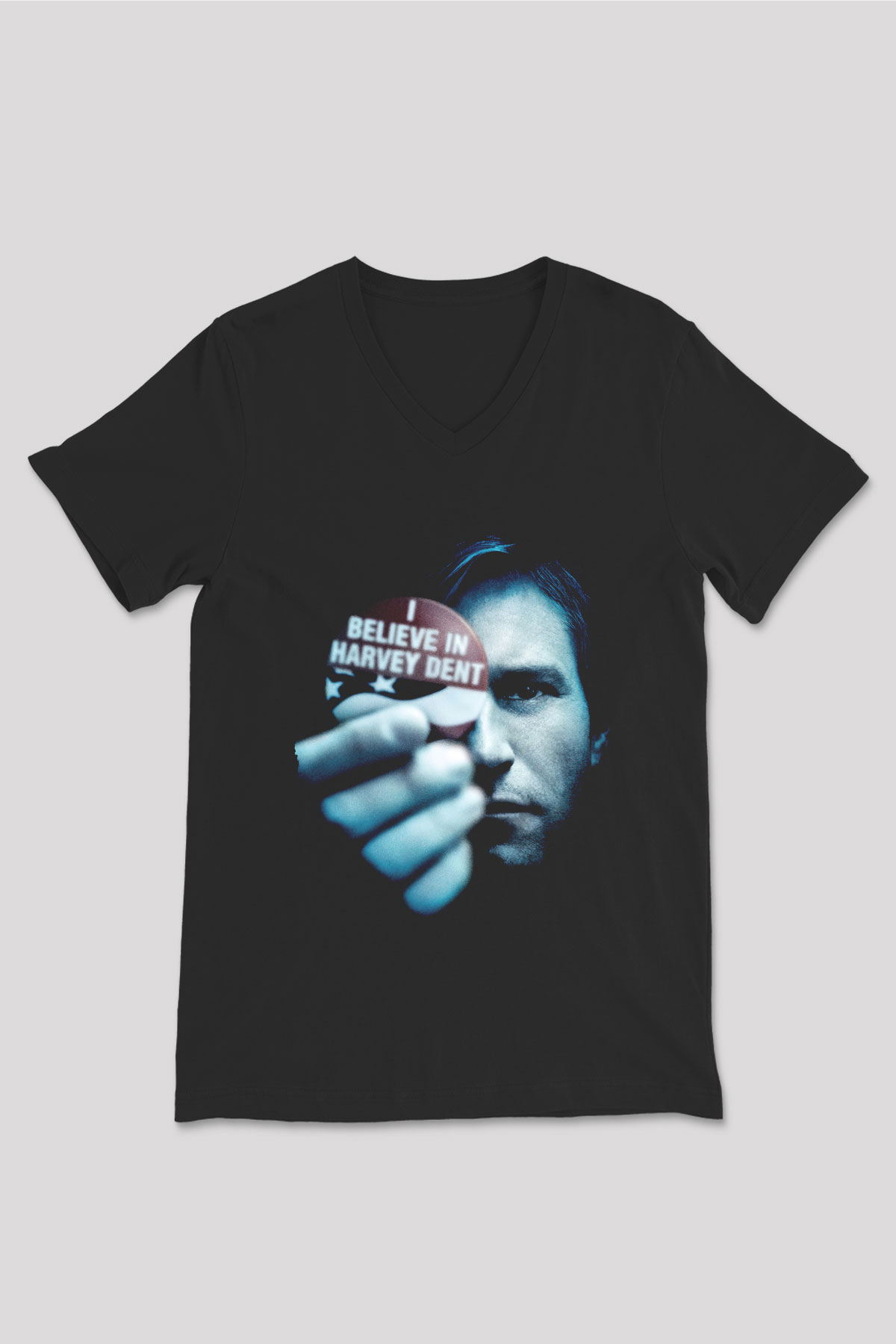 Unisex Kara Şövalye (The Dark Knight) Baskılı Siyah V Yaka T-shirt