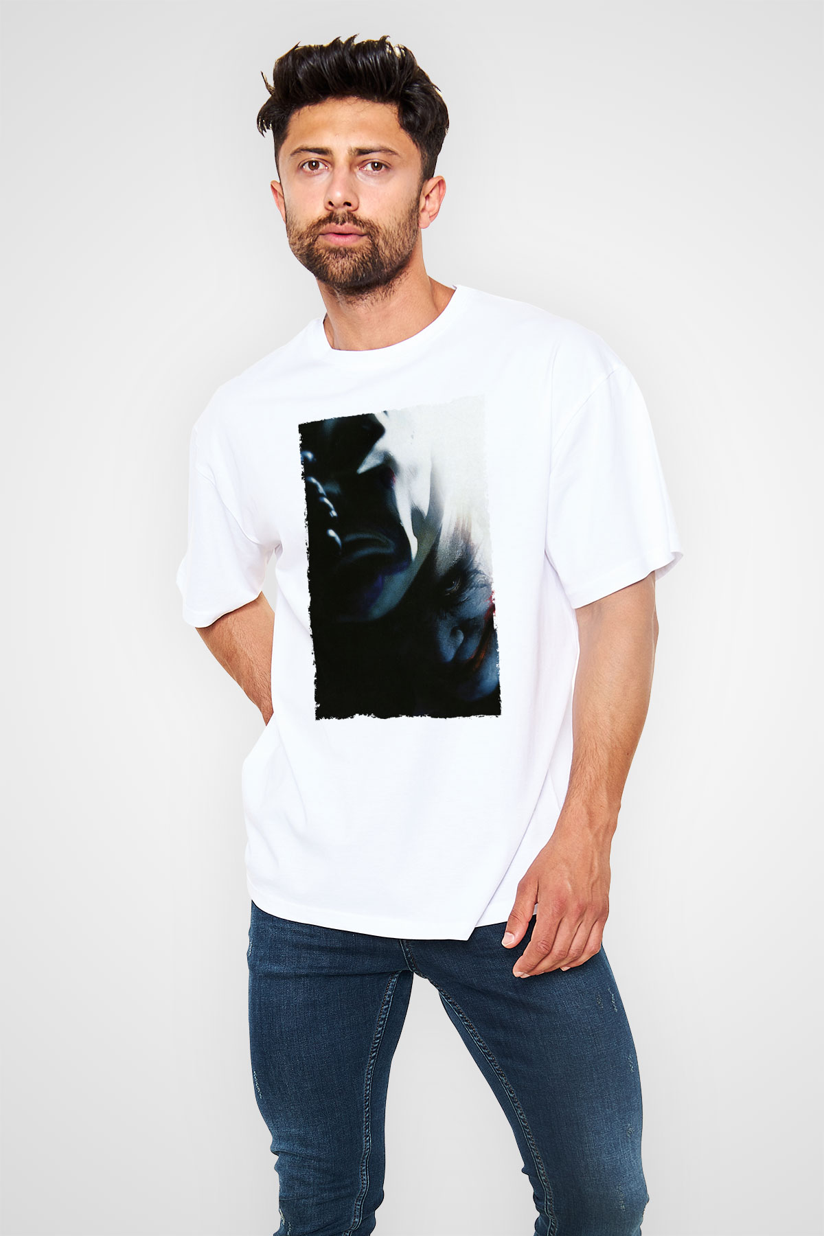Unisex Kara Şövalye (The Dark Knight) Baskılı Beyaz T-shirt