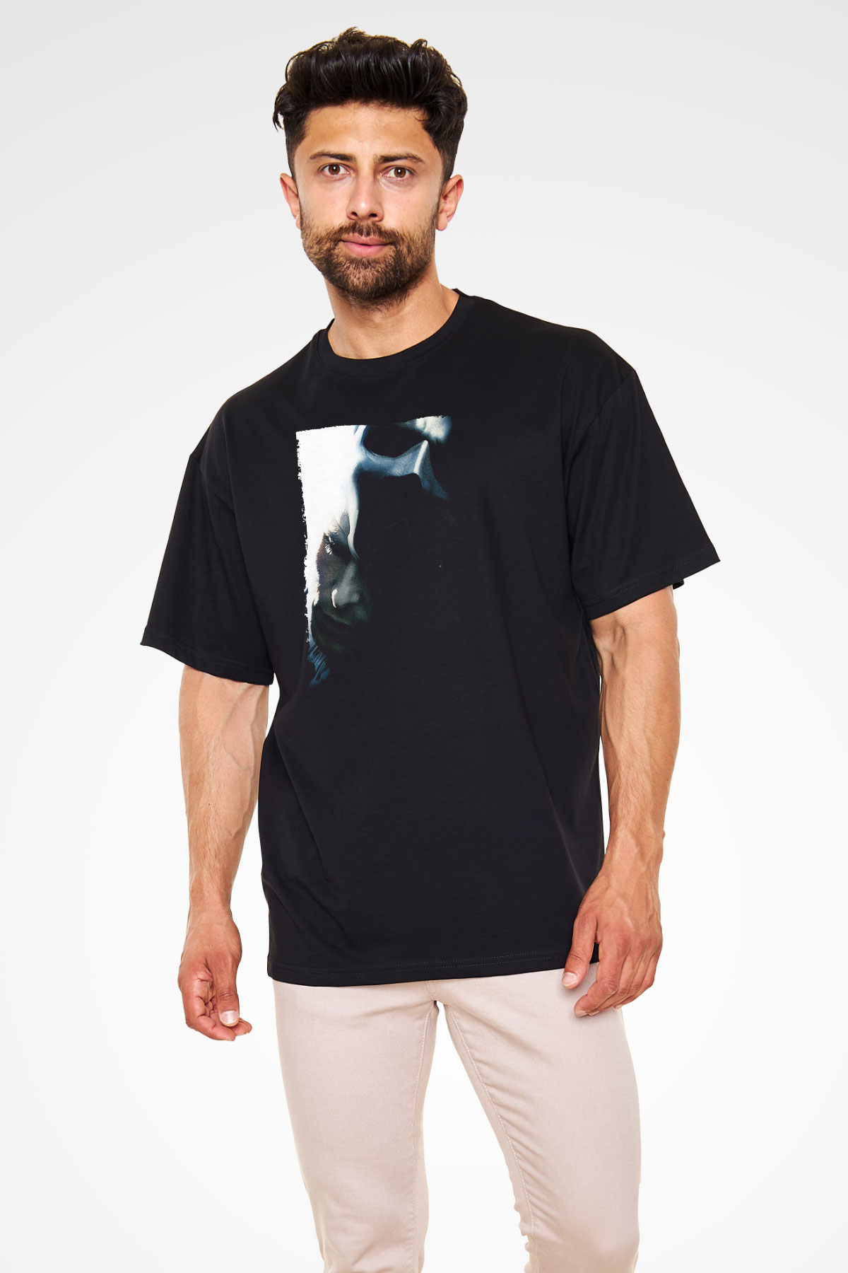 Unisex Kara Şövalye (The Dark Knight) Baskılı Siyah Unisex Oversize Tişört