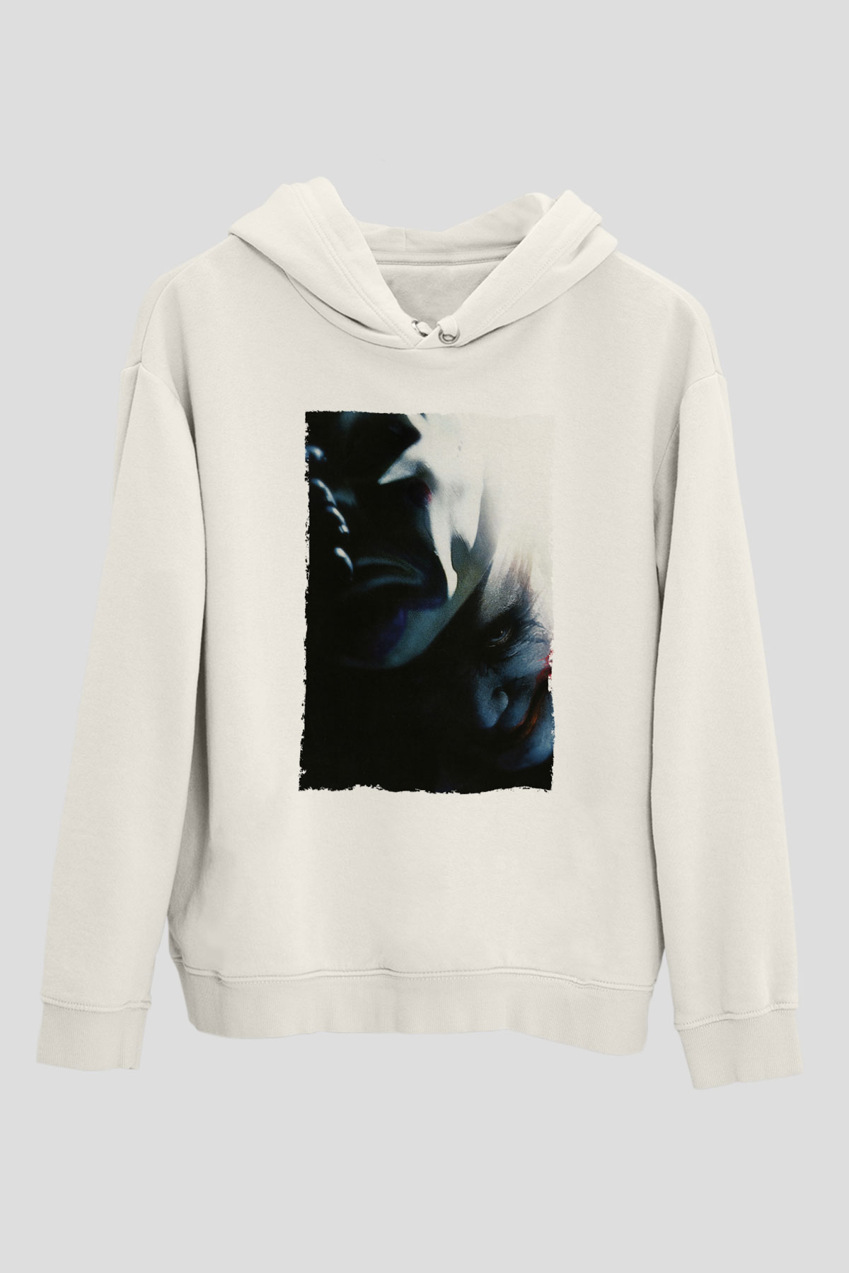 Unisex Kara Şövalye (The Dark Knight) Baskılı Beyaz Kapüşonlu Sweatshirt