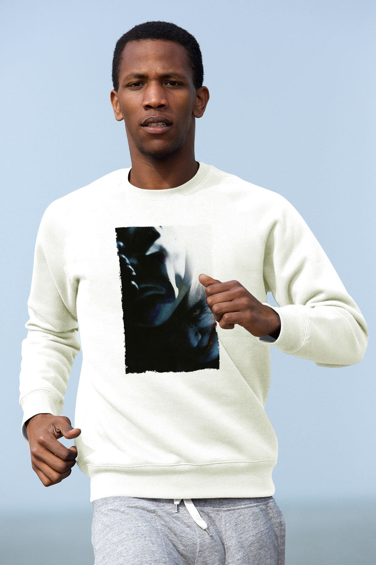 Unisex Kara Şövalye (The Dark Knight) Baskılı Beyaz Sweatshirt