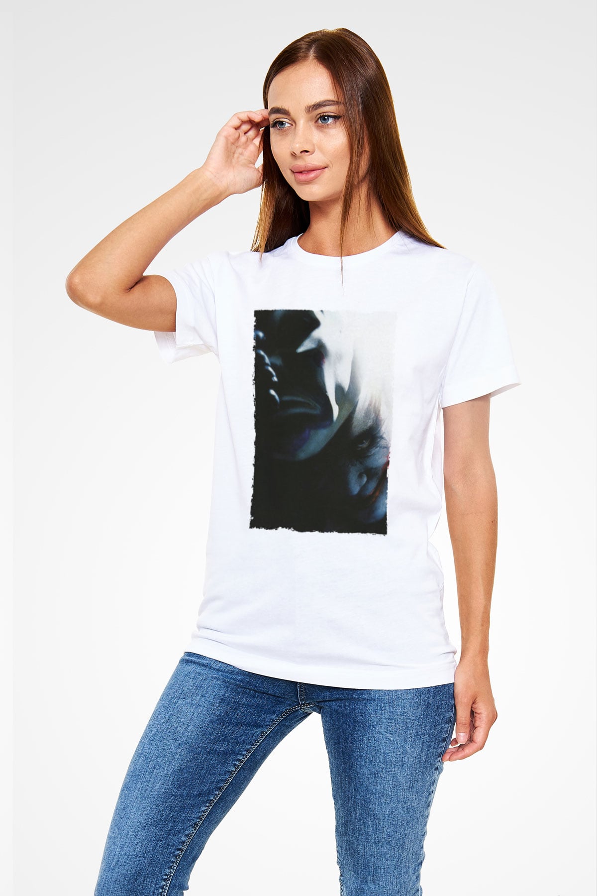 Unisex Kara Şövalye (The Dark Knight) Baskılı Beyaz T-shirt