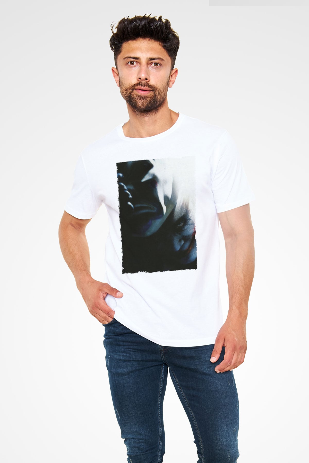 Unisex Kara Şövalye (The Dark Knight) Baskılı Beyaz T-shirt