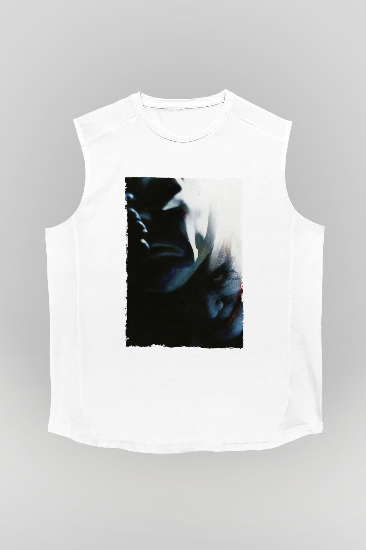 Unisex Kara Şövalye (The Dark Knight) Baskılı Beyaz Kolsuz T-shirt