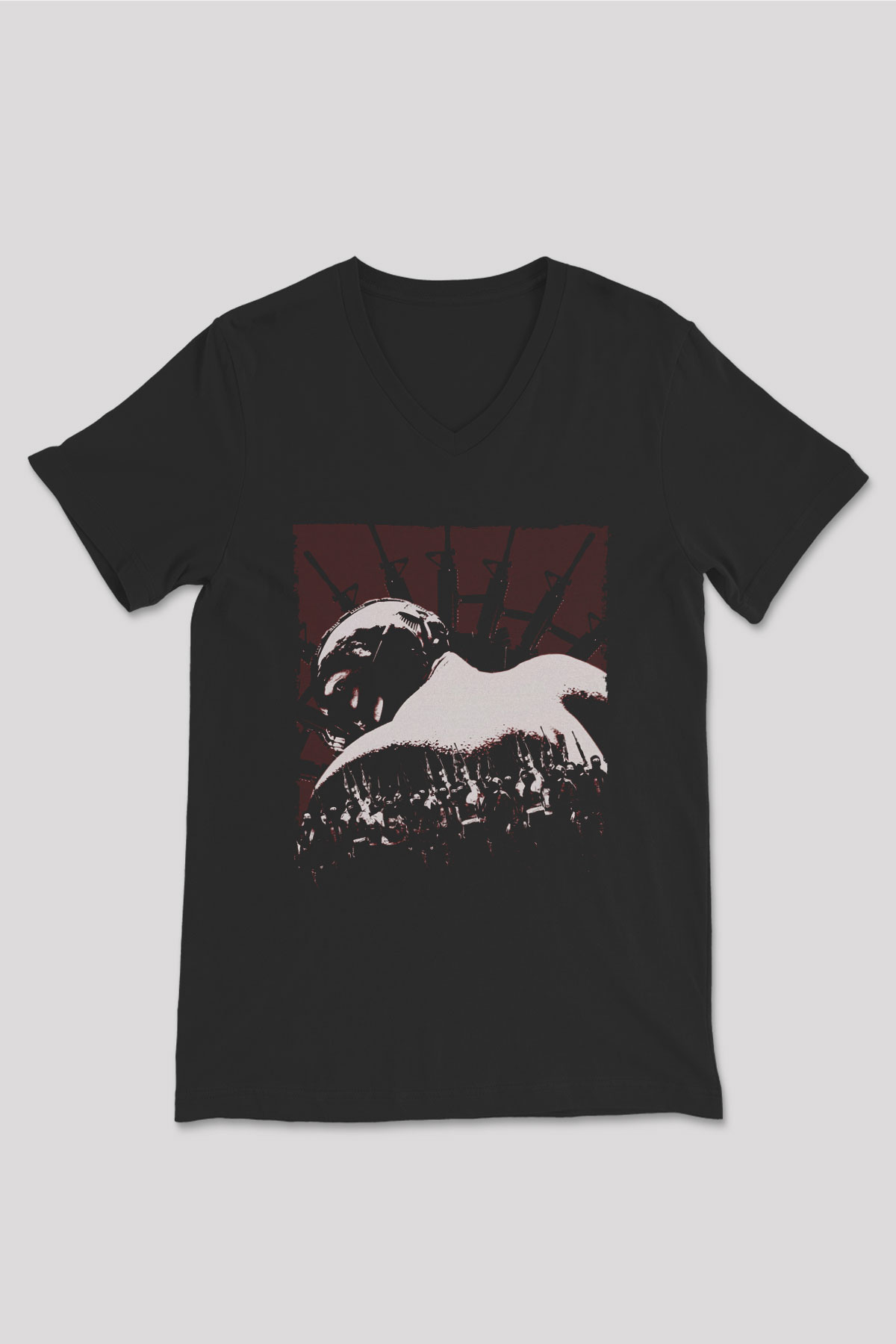 Unisex Kara Şövalye (The Dark Knight) Baskılı Siyah V Yaka Tshirt