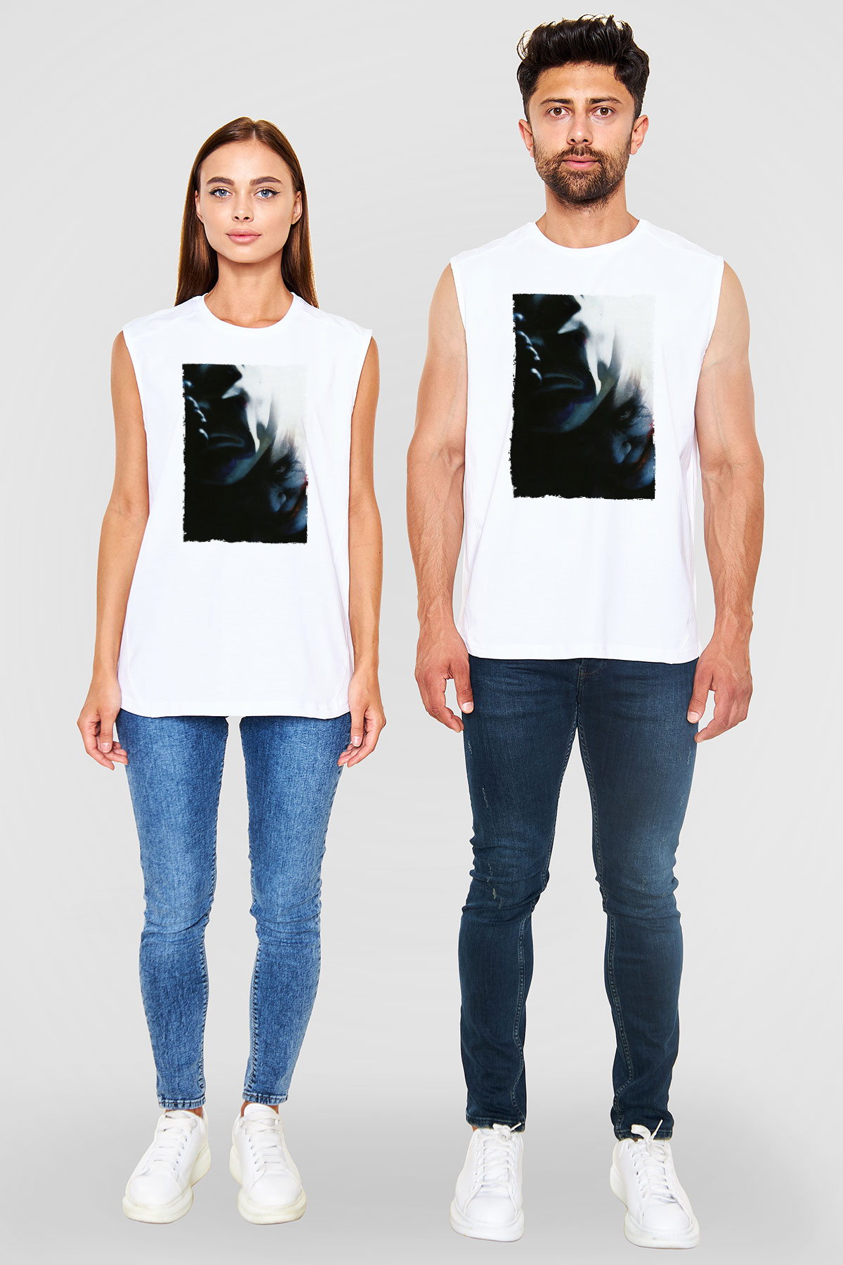Unisex Kara Şövalye (The Dark Knight) Baskılı Beyaz Kolsuz T-shirt