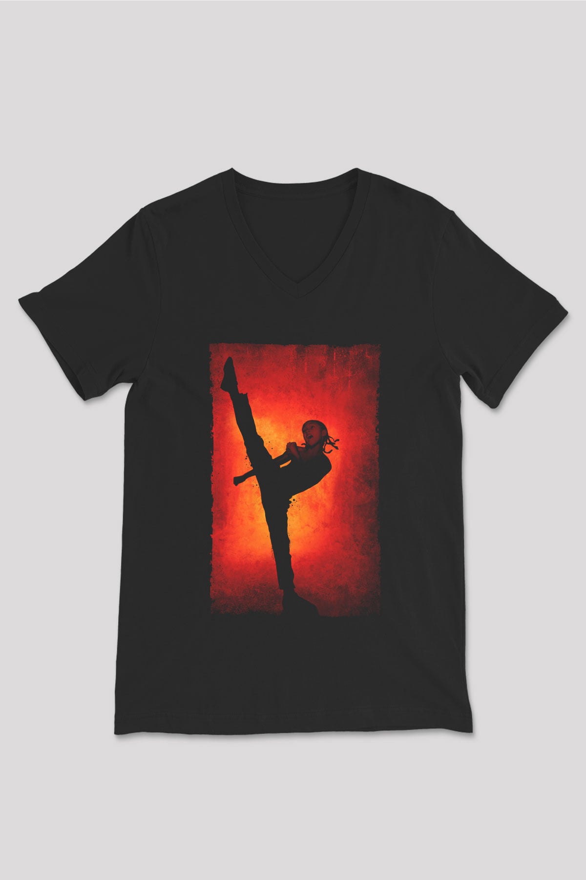Unisex Karateci Çocuk (The Karate Kid) Baskılı Siyah V Yaka T-shirt