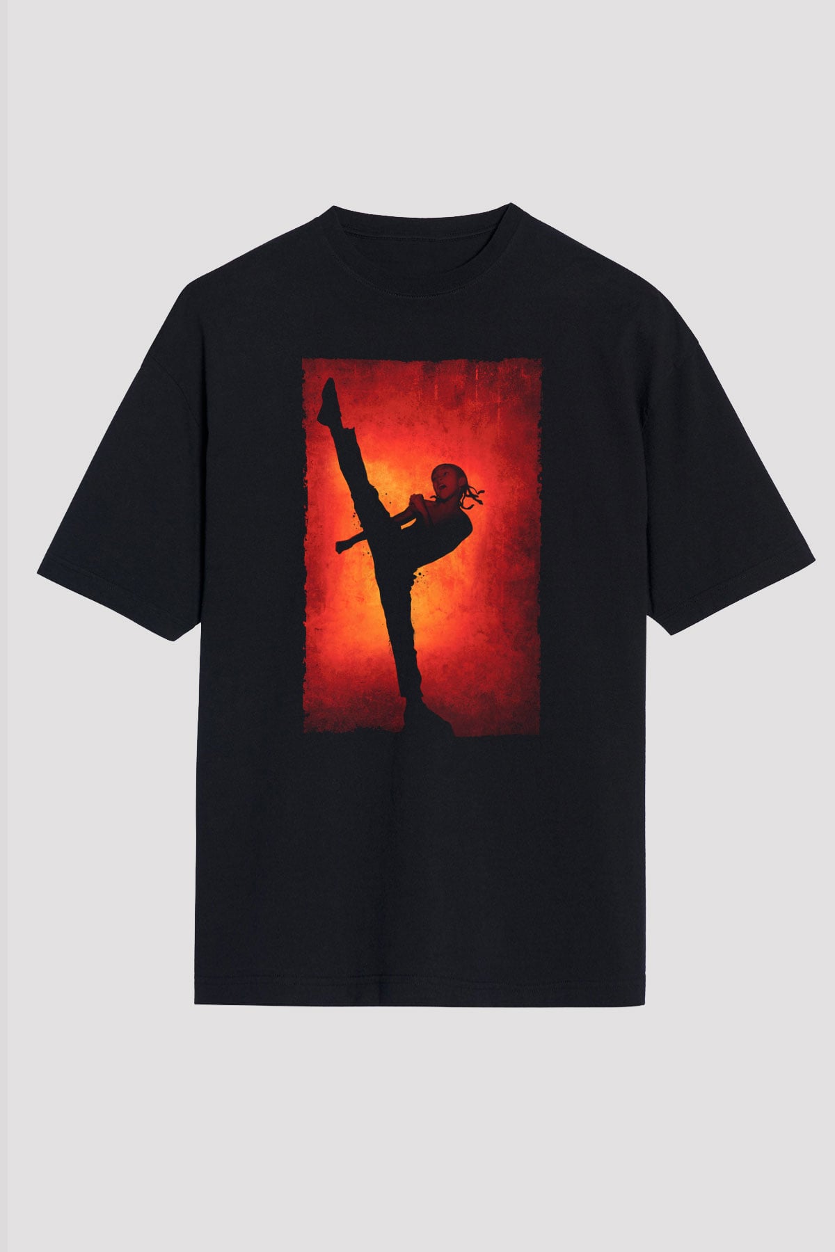 Unisex Karateci Çocuk (The Karate Kid) Baskılı Siyah Oversize T-shirt