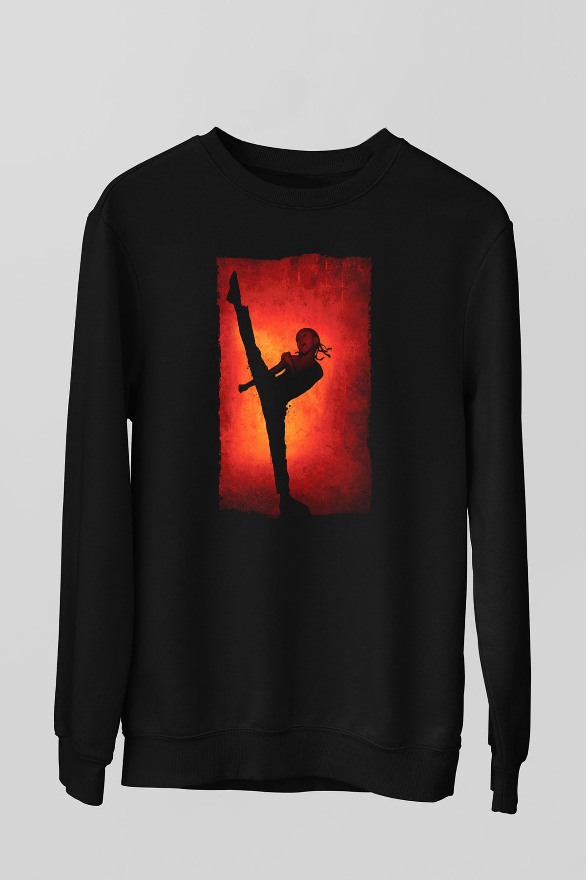 Unisex Karateci Çocuk (The Karate Kid) Baskılı Siyah Sweatshirt