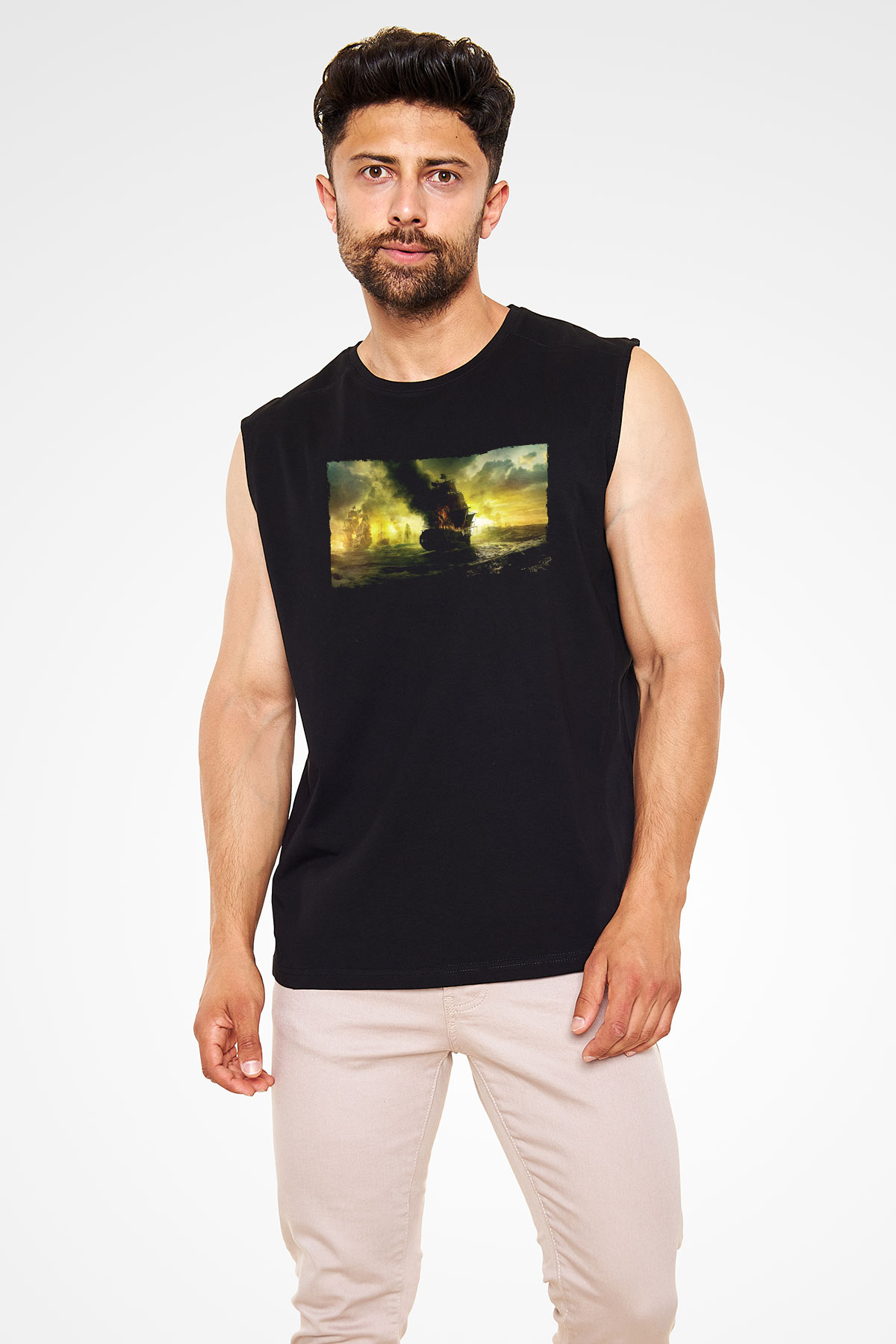 Unisex Karayip Korsanları Gizemli Denizlerde (Pirates of the Caribbean On Stranger Tides) Baskılı Siyah Unisex Kolsuz Tişört