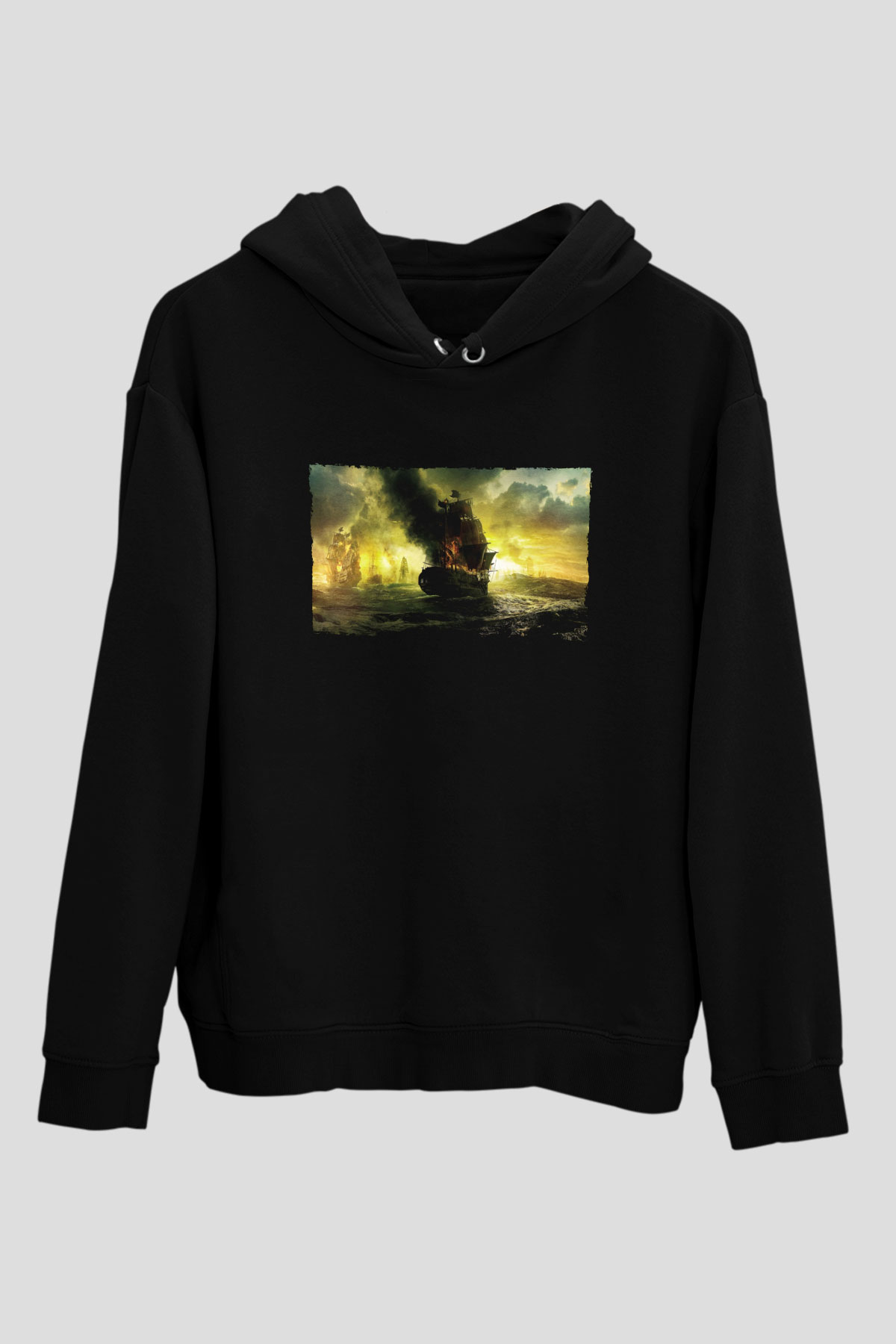 Unisex Karayip Korsanları Gizemli Denizlerde (Pirates of the Caribbean On Stranger Tides) Baskılı Siyah Unisex Kapüşonlu Sweatshirt