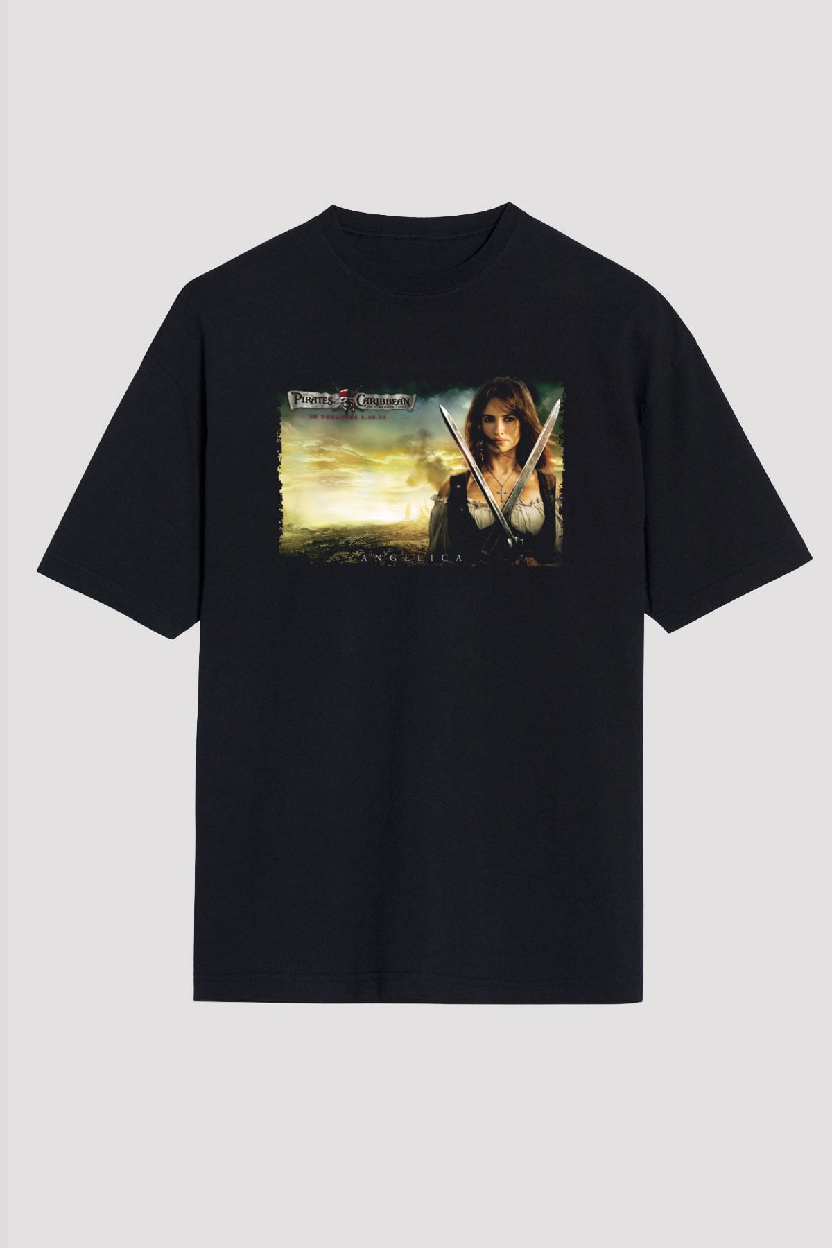 Unisex Karayip Korsanları Gizemli Denizlerde (Pirates of the Caribbean On Stranger Tides) Baskılı Siyah Oversize T-shirt