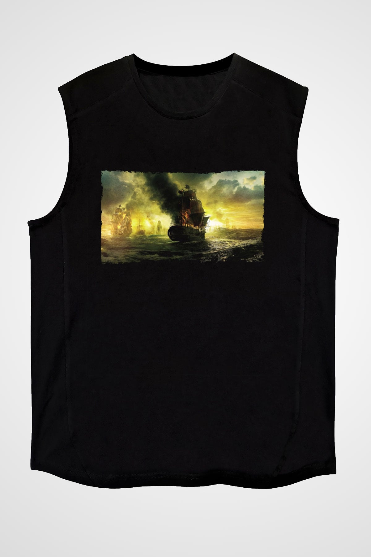 Unisex Karayip Korsanları Gizemli Denizlerde (Pirates of the Caribbean On Stranger Tides) Baskılı Siyah Unisex Kolsuz Tişört