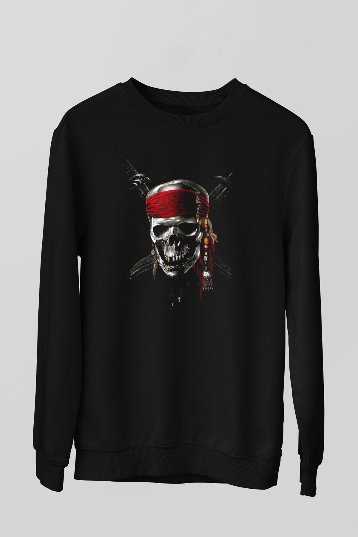 Unisex Karayip Korsanları (Pirates of the Caribbean) Baskılı Siyah Unisex Sweatshirt