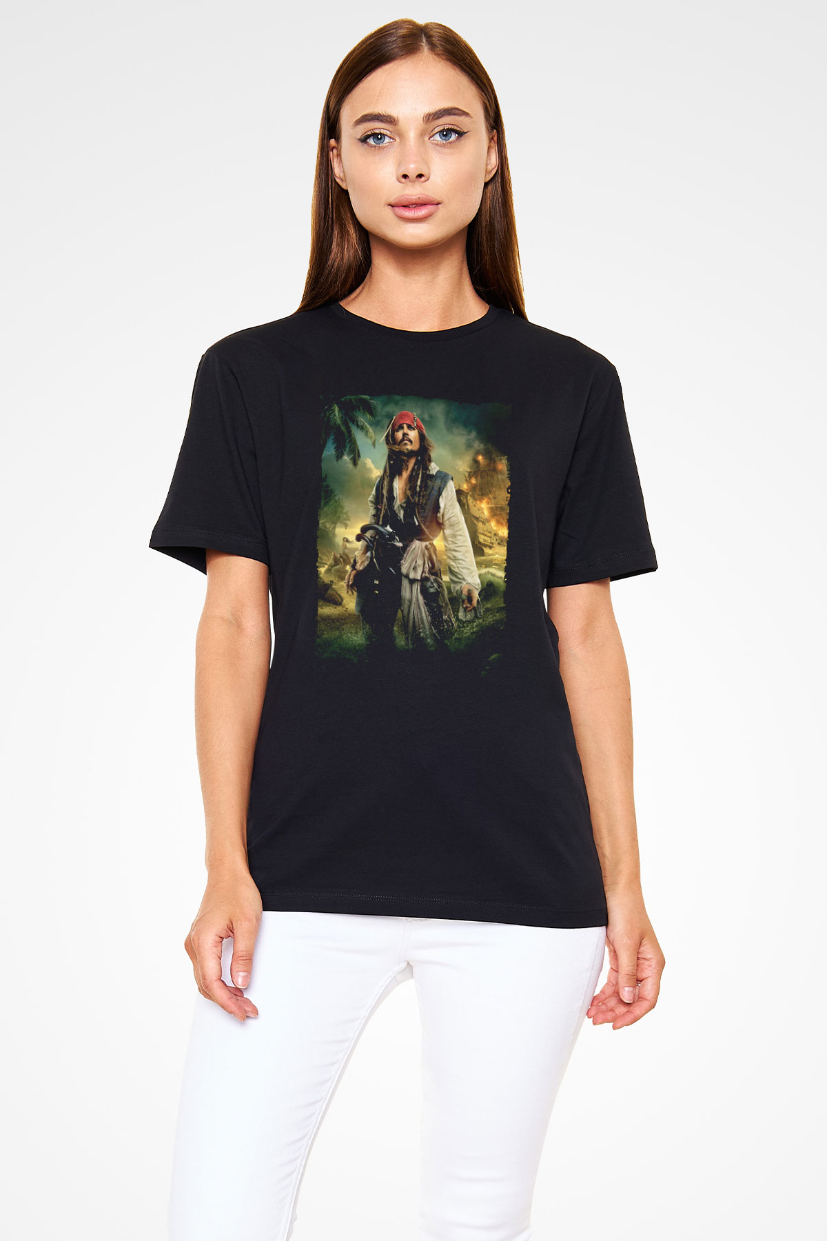 Unisex Karayip Korsanları (Pirates of the Caribbean) Baskılı Siyah Unisex Tişört