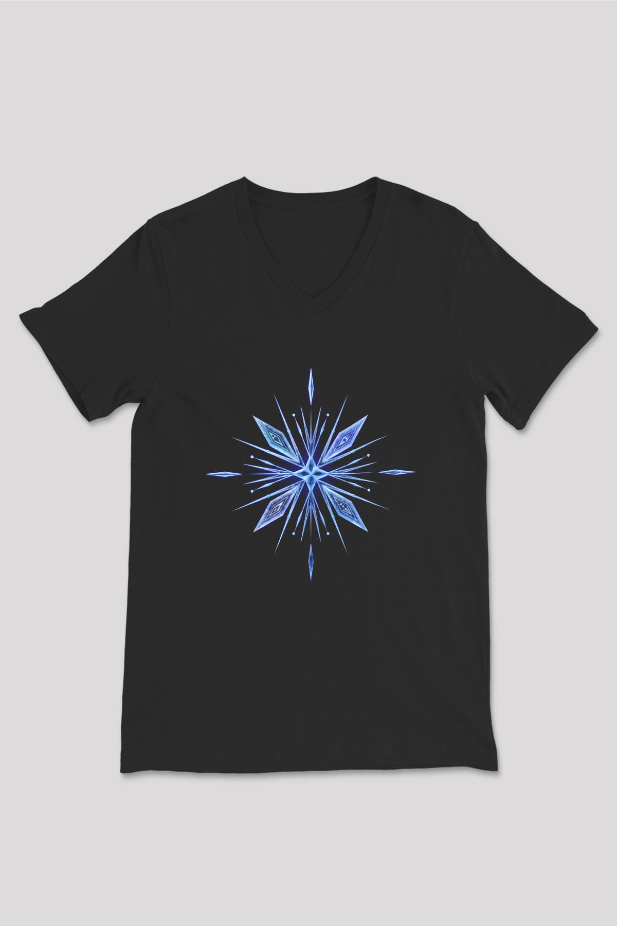 Unisex Karlar Ülkesi 2 (Frozen 2) Baskılı Siyah V Yaka Tshirt