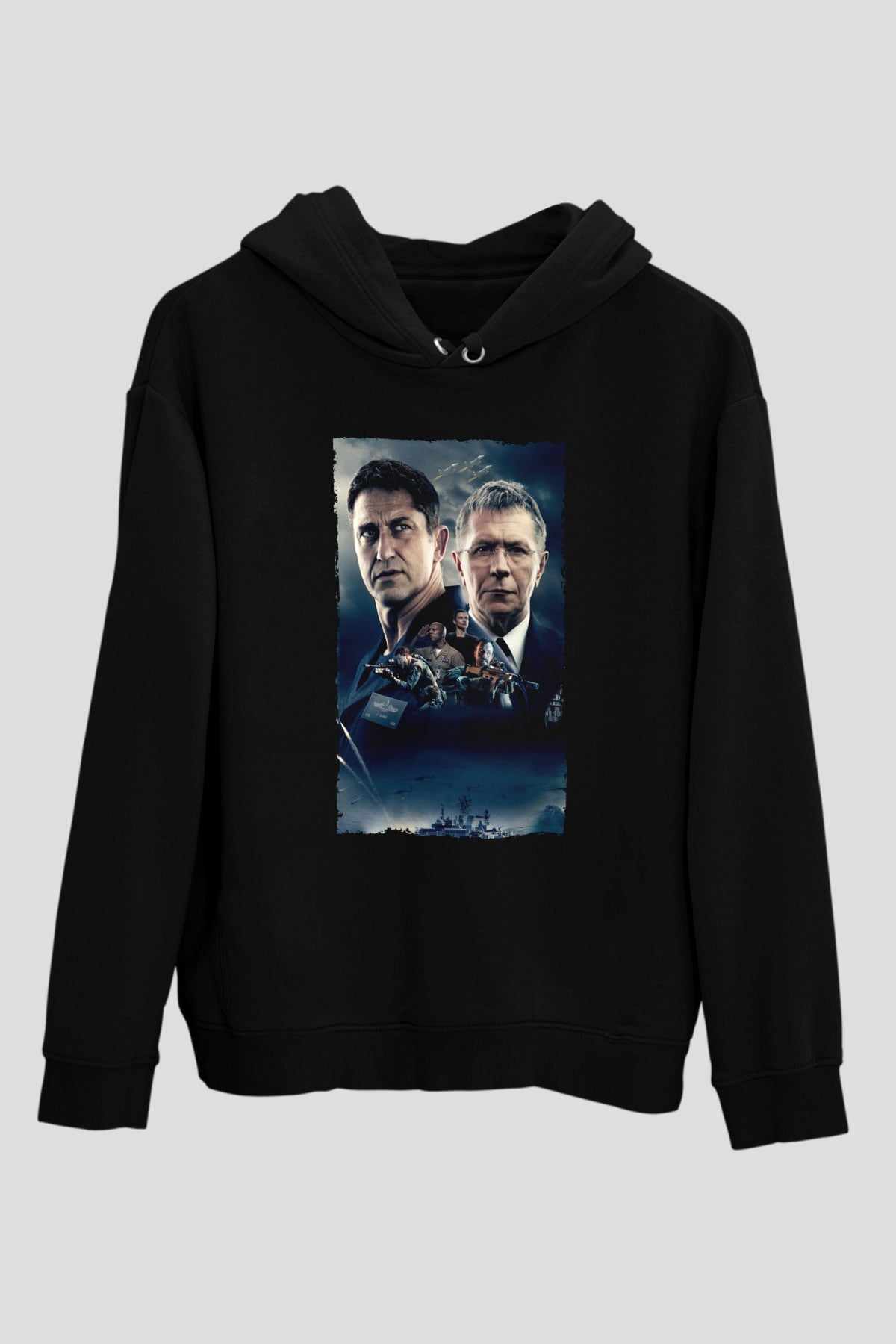 Unisex Katil Avcısı (Hunter Killer) Baskılı Siyah Kapüşonlu Sweatshirt