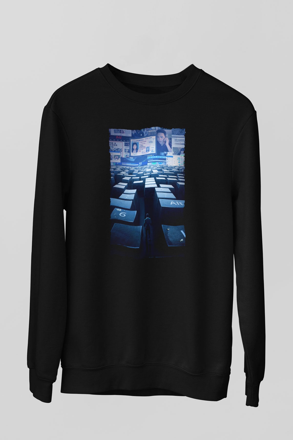 Unisex Kayıp Aranıyor (Searching) Baskılı Siyah Sweatshirt