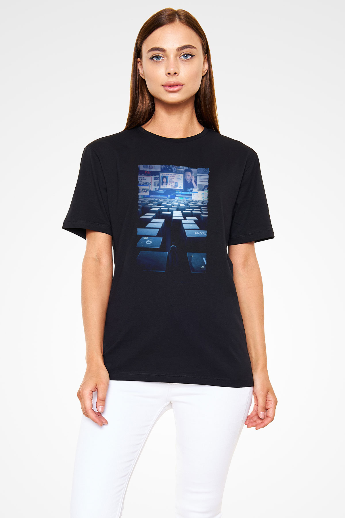 Unisex Kayıp Aranıyor (Searching) Baskılı Siyah Tshirt