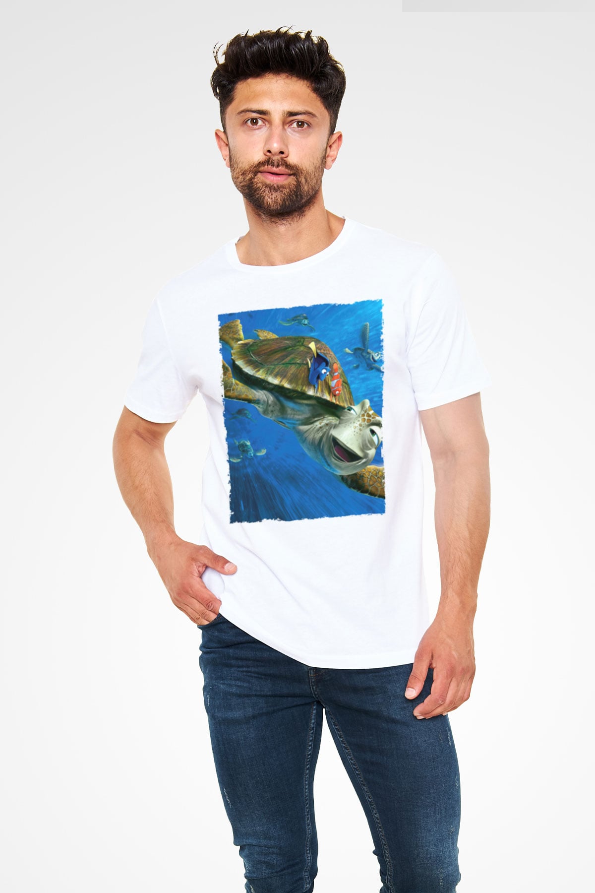 Unisex Kayıp Balık Nemo (Finding Nemo) Baskılı Beyaz Tişört