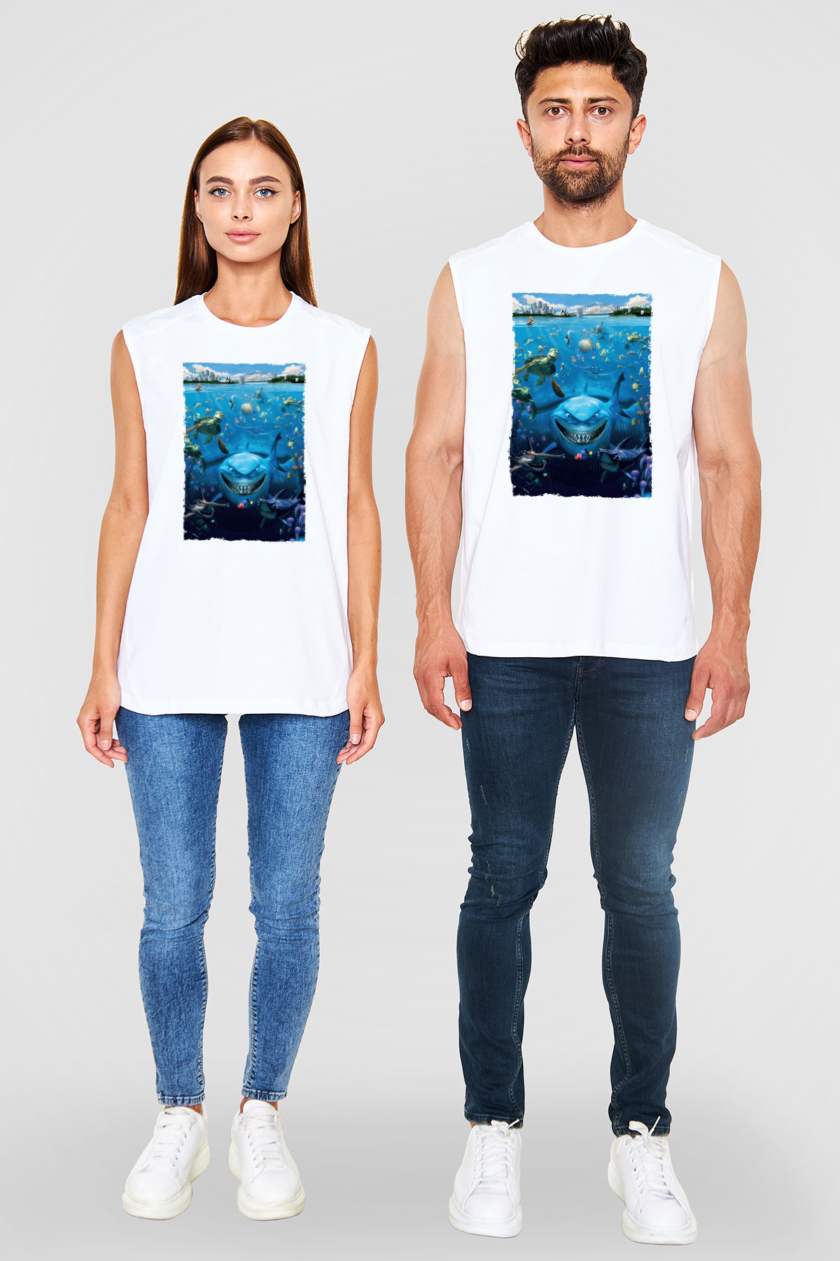 Unisex Kayıp Balık Nemo (Finding Nemo) Baskılı Beyaz Kolsuz Tshirt