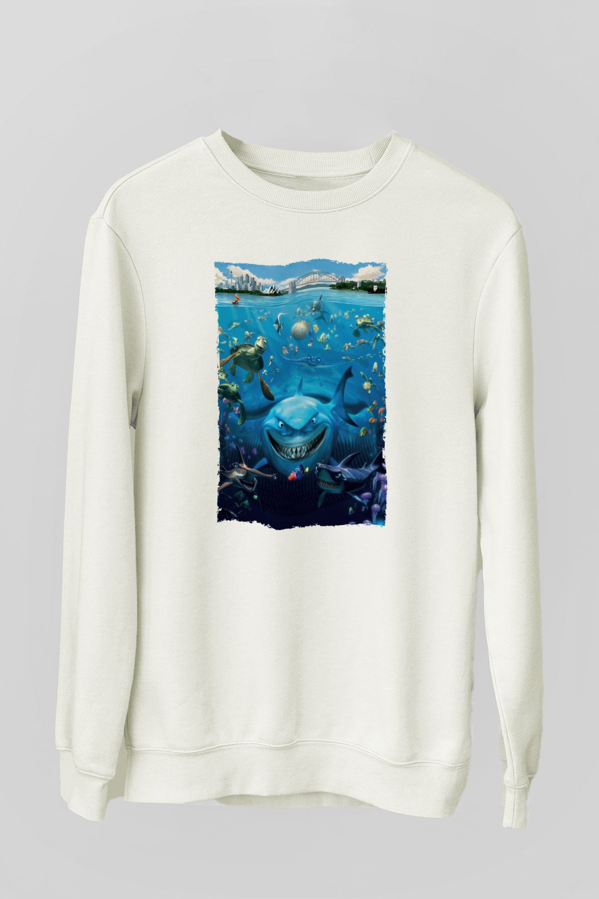 Unisex Kayıp Balık Nemo (Finding Nemo) Baskılı Beyaz Sweatshirt